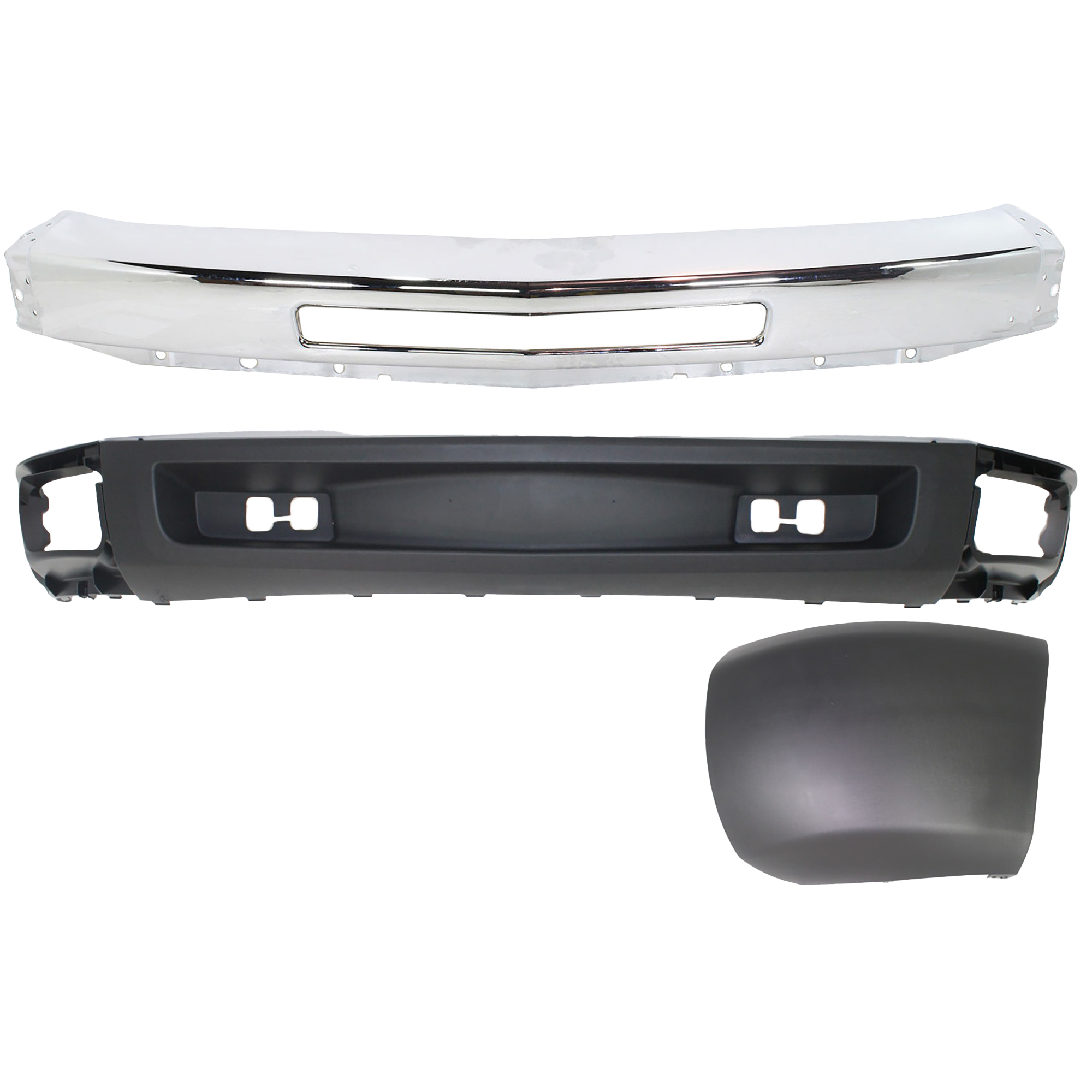 AM SILVERADO 1500-09-13 BUMPER 3 pc kit LH with Bumper End and Valance SKU KIT 050117-96 Partslink GM1002831 GM1004146 GM1092192 OEM 15941850-15838397-15915504