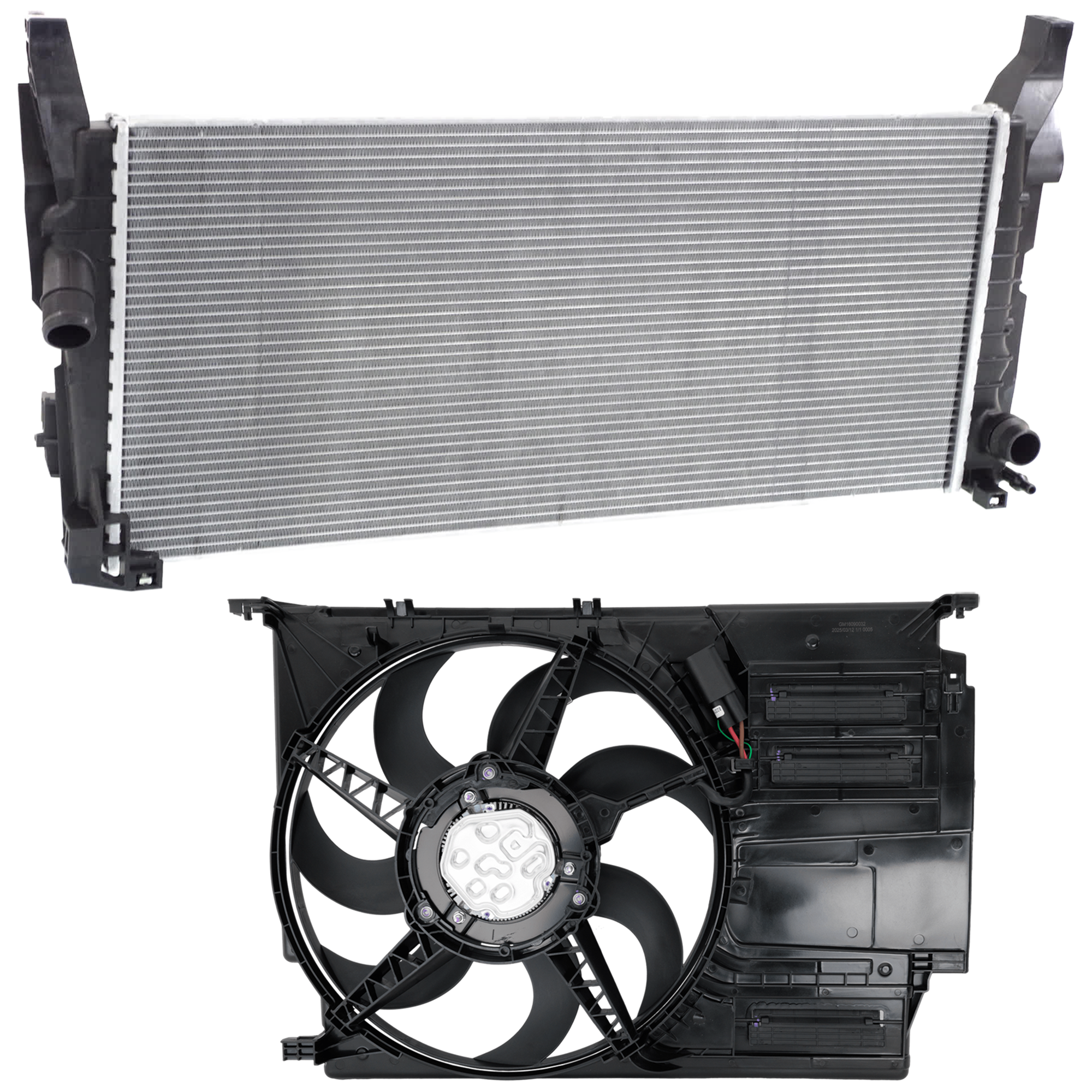 AM COOPER 14-19 RADIATOR 2 pc Kit 4 Cyl 2.0L Eng. S Model with Cooling Fan Assembly SKU KIT 050126-01 Partslink MC3010106 MC3115105 OEM 17117617635-17427617609