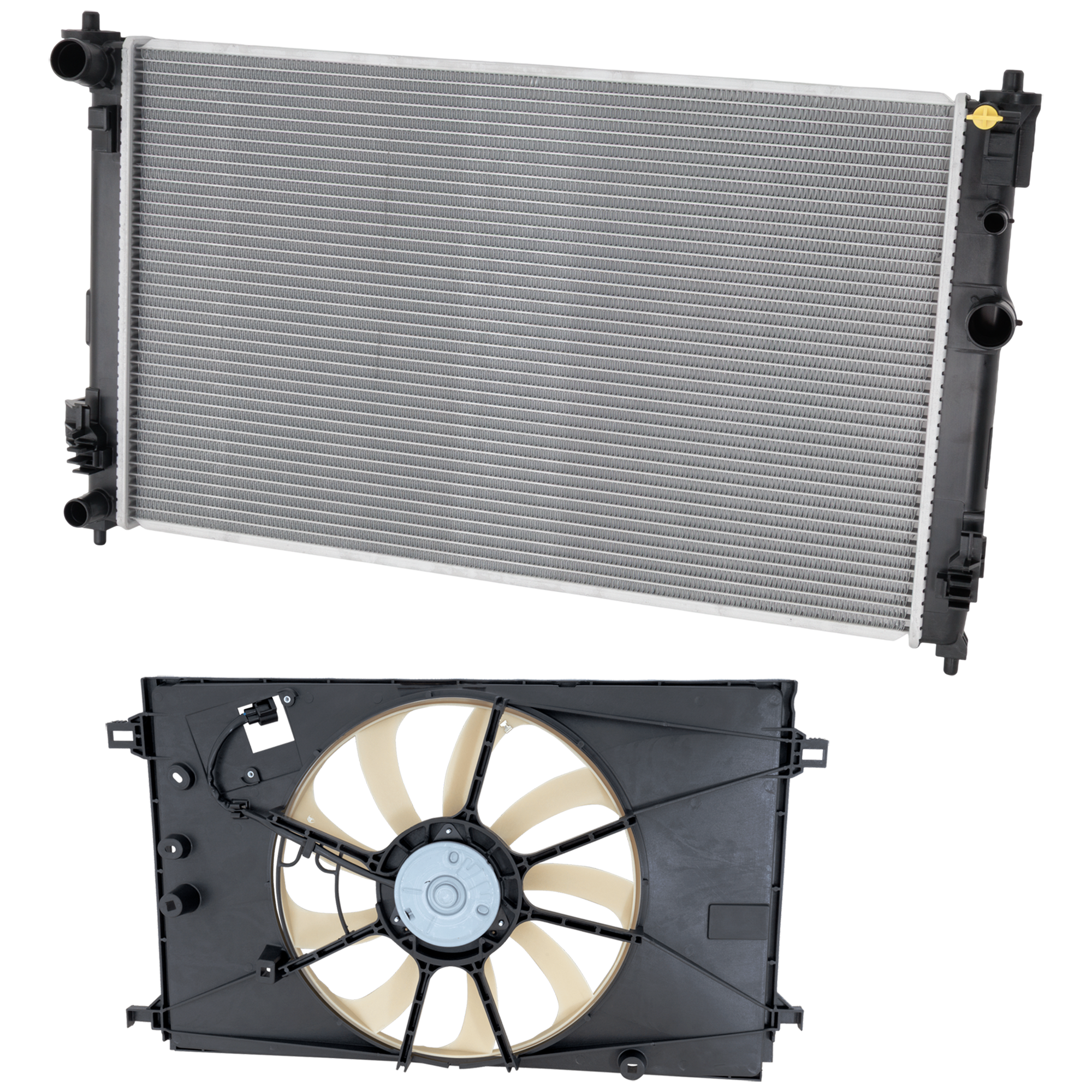 AM COROLLA 23-24 COROLLA CROSS 22-24 RADIATOR 2 pc Kit 4 Cyl 2.0L Eng. with Cooling Fan Assembly SKU KIT 050126-02 Partslink TO3010379 TO3115220 OEM 16400F2081-1636324120-16361F21