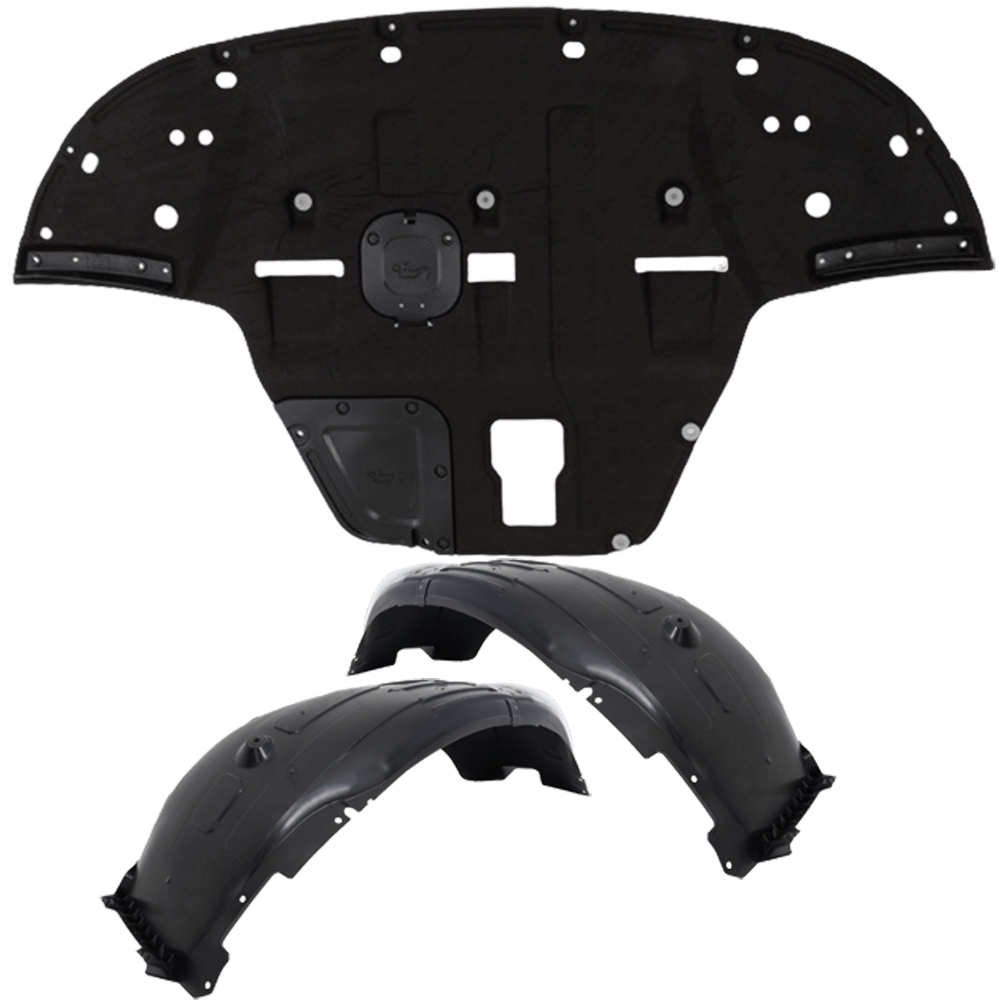 AM K5-21-24 ENGINE SPLASH SHIELD 3 pc Kit Front GT GT LINE with Fender Liner CAPA SKU KIT 050126-101 Partslink KI1228183C KI1248167C KI1249167C OEM 29110L3000-86811L3300-86812L33