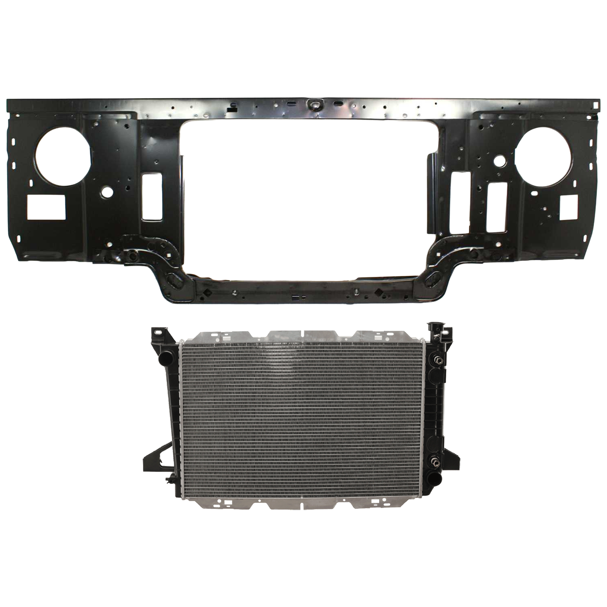AM F SERIES 87-91 RADIATOR SUPPORT 2 pc Kit Assembly w Heavy Duty Cooling with Radiator SKU KIT 050126-30 Partslink FO1225110 FO3010132 OEM F1TZ16138D F2TZ8005MA