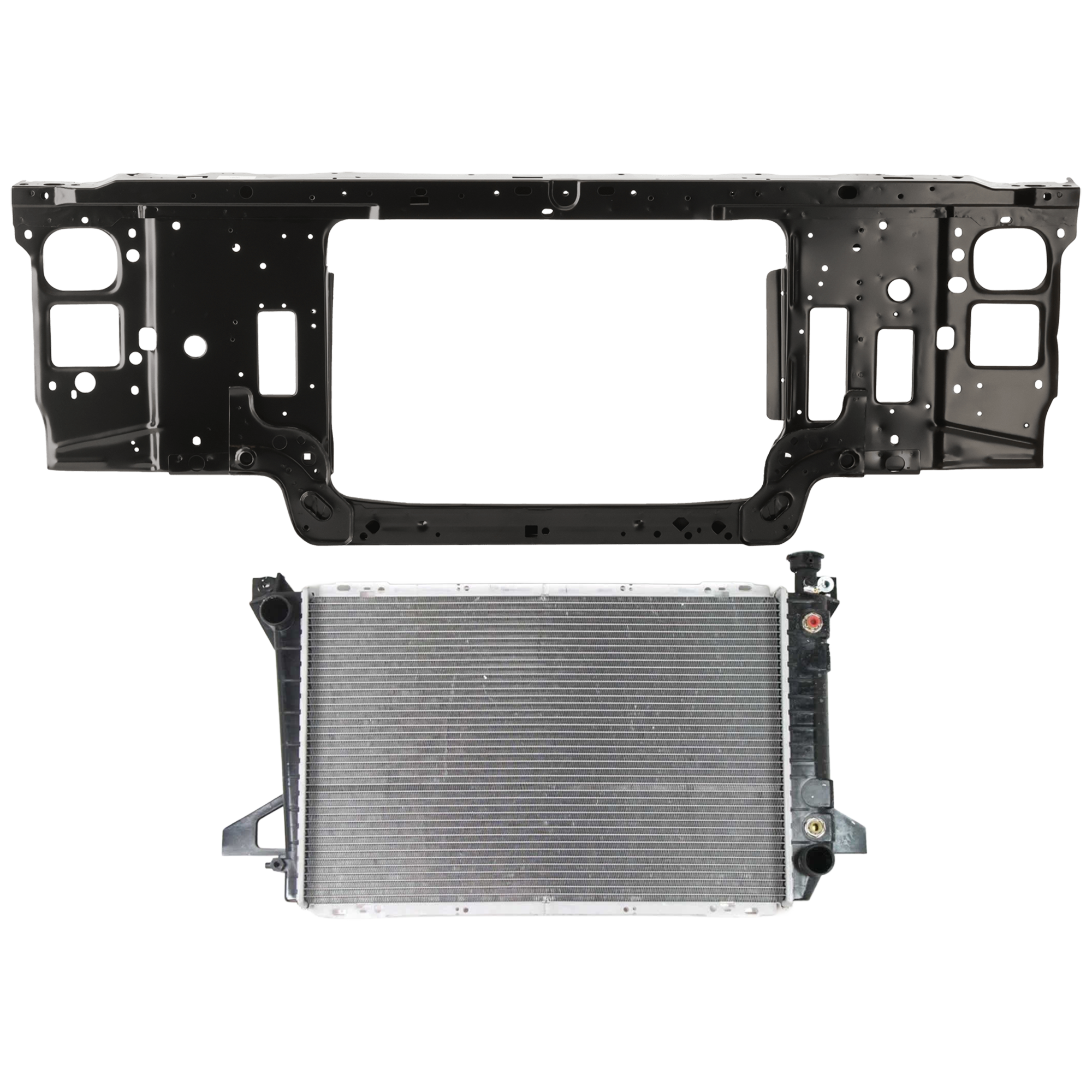 AM F SERIES 92-96 RADIATOR SUPPORT 2 pc Kit Assembly w Standard Duty Cooling with Radiator SKU KIT 050126-33 Partslink FO1225122 FO3010133 OEM F4TZ16138B F2TZ8005BA
