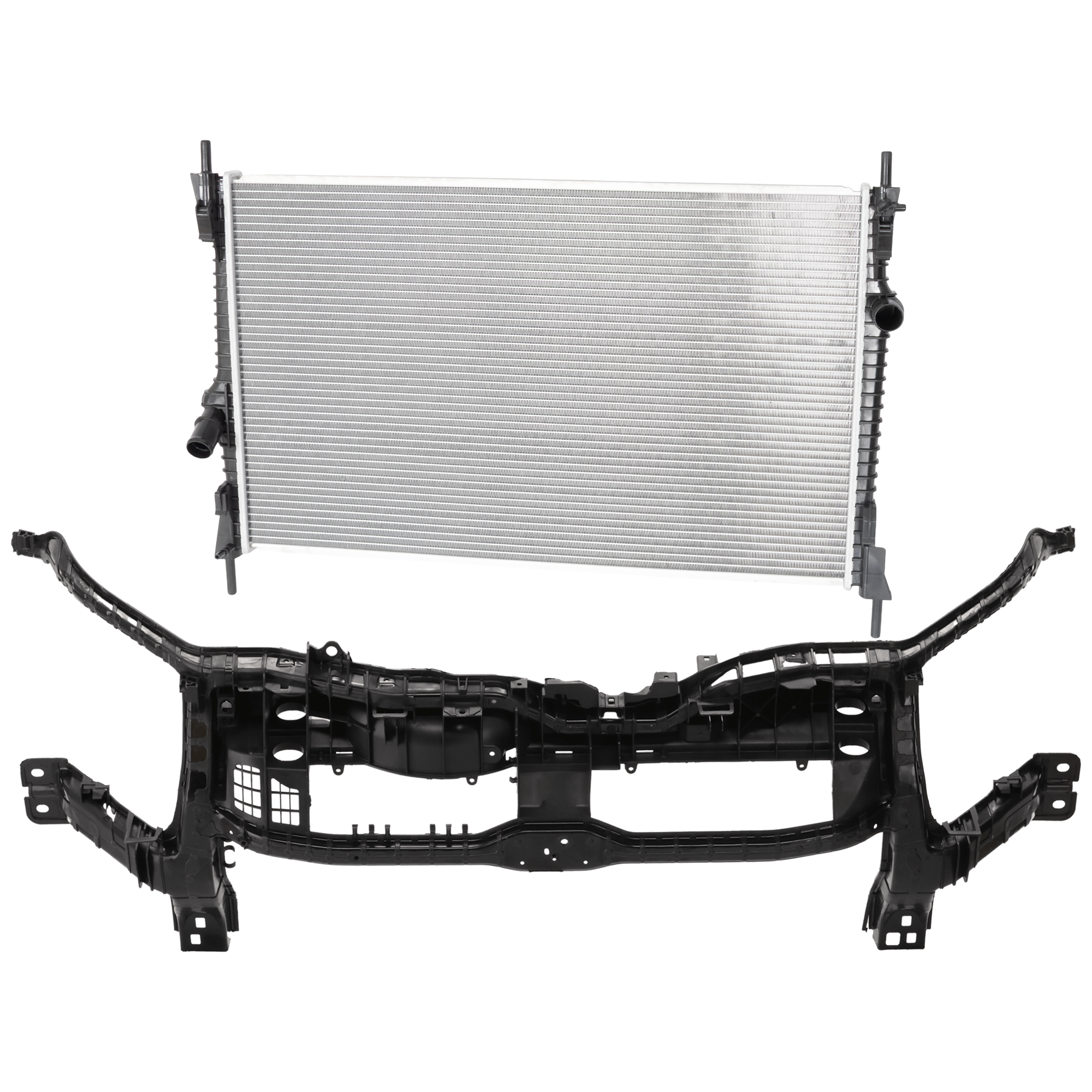 AM TRANSIT 250 TRANSIT 350-20-21 RADIATOR SUPPORT 2 pc Kit Assembly 3.5L Eng. with Radiator SKU KIT 050126-44 Partslink FO1225246 FO3010375 OEM NK3Z8A284A LK4Z8005J