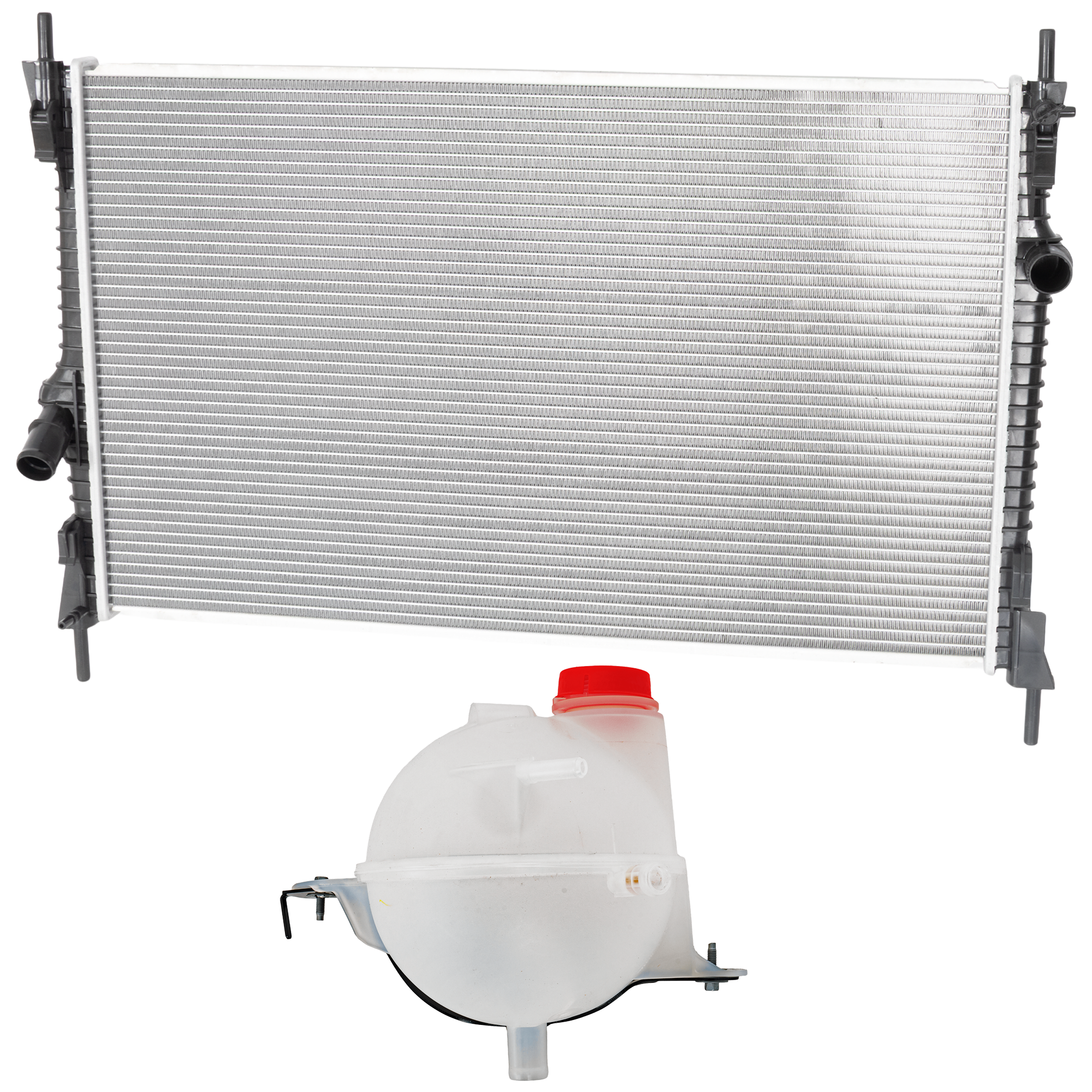 AM TRANSIT 250 TRANSIT 350-20-21 RADIATOR 2 pc Kit with Coolant Reservoir SKU KIT 050126-45 Partslink FO3010375 FO3014183 OEM LK4Z8005J KK2Z8A080D