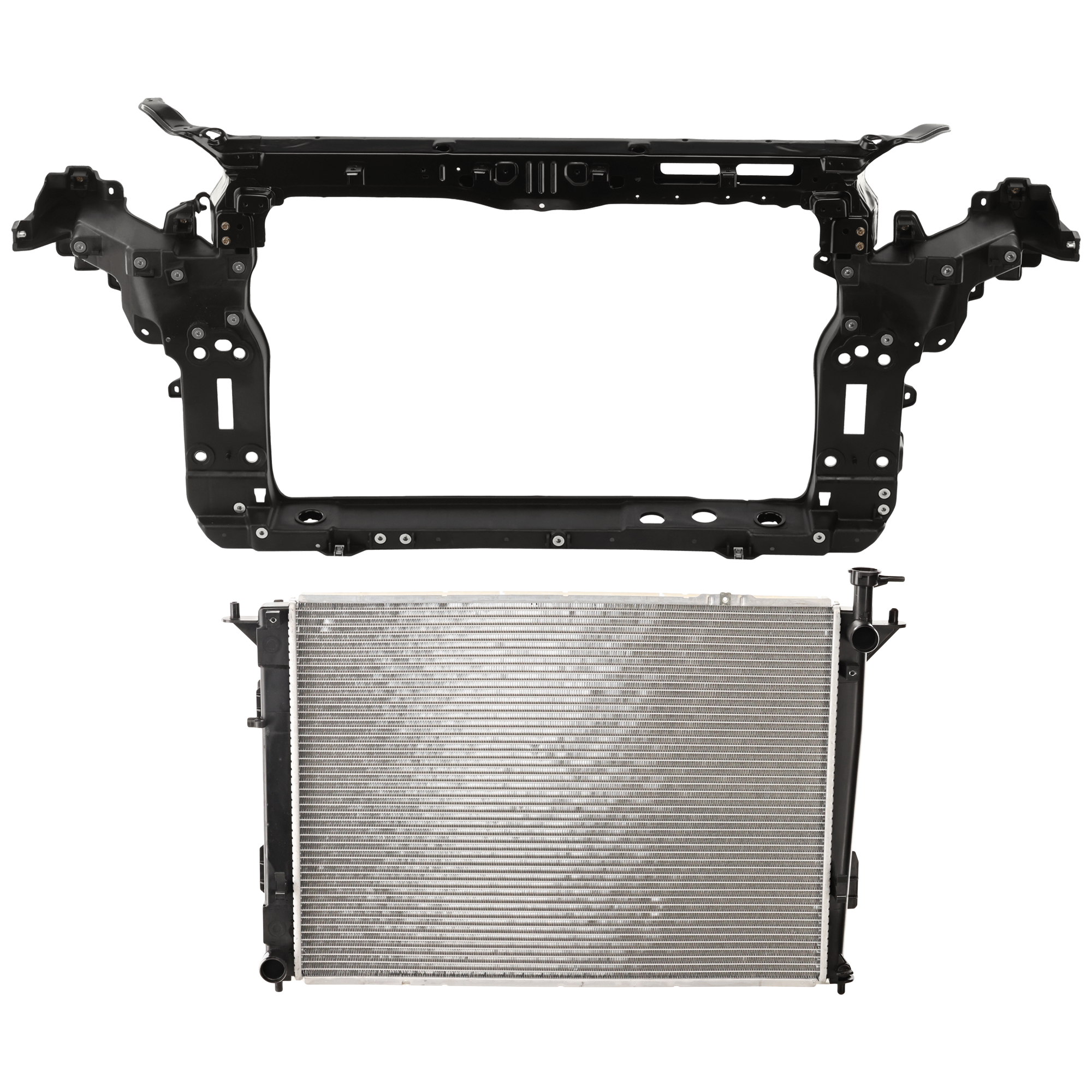 AM SANTA FE SPORT 13-18 RADIATOR SUPPORT 2 pc Kit Assembly 2.4L Eng. with Radiator SKU KIT 050126-47 Partslink HY1225176 HY3010192 OEM 641014Z000-253102B300