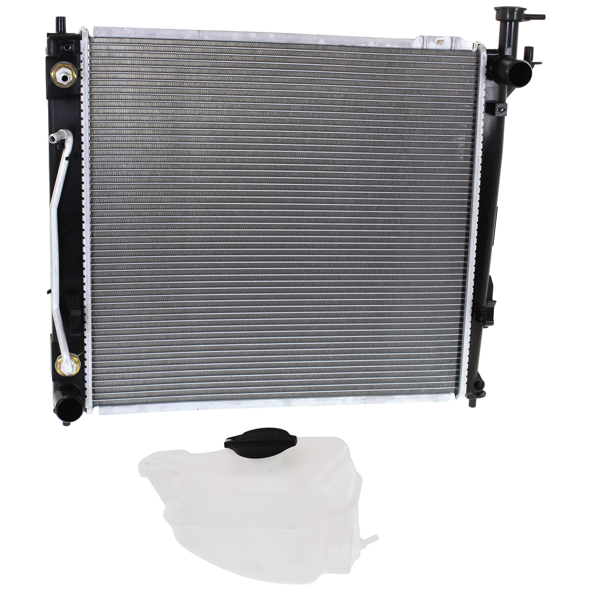 AM SANTA FE SPORT 13-18 RADIATOR 2 pc Kit 4 Cyl 2.0L Turbo Eng. with Coolant Reservoir SKU KIT 050126-49 Partslink HY3010187 HY3010208 HY3014113 OEM 253102B970-253102B950-254302W0
