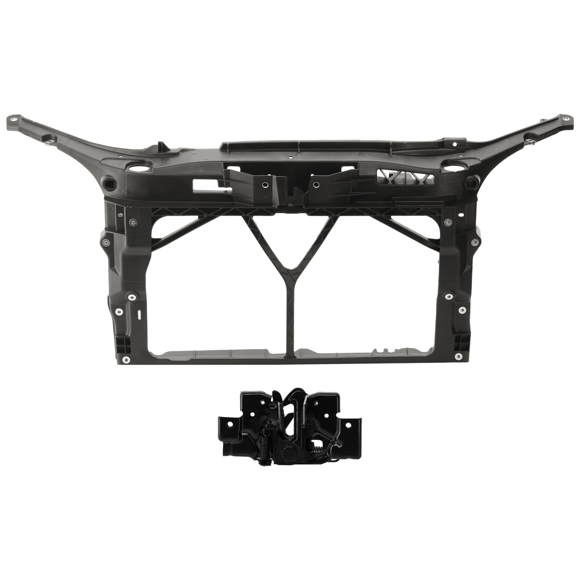 AM MAZDA 3-04-09 RADIATOR SUPPORT 2 pc Kit Assembly Sedan w o Alarm System with Hood Latch SKU KIT 050126-54 Partslink MA1225127 MA1234106 OEM BP4K53110J BN8P56620B