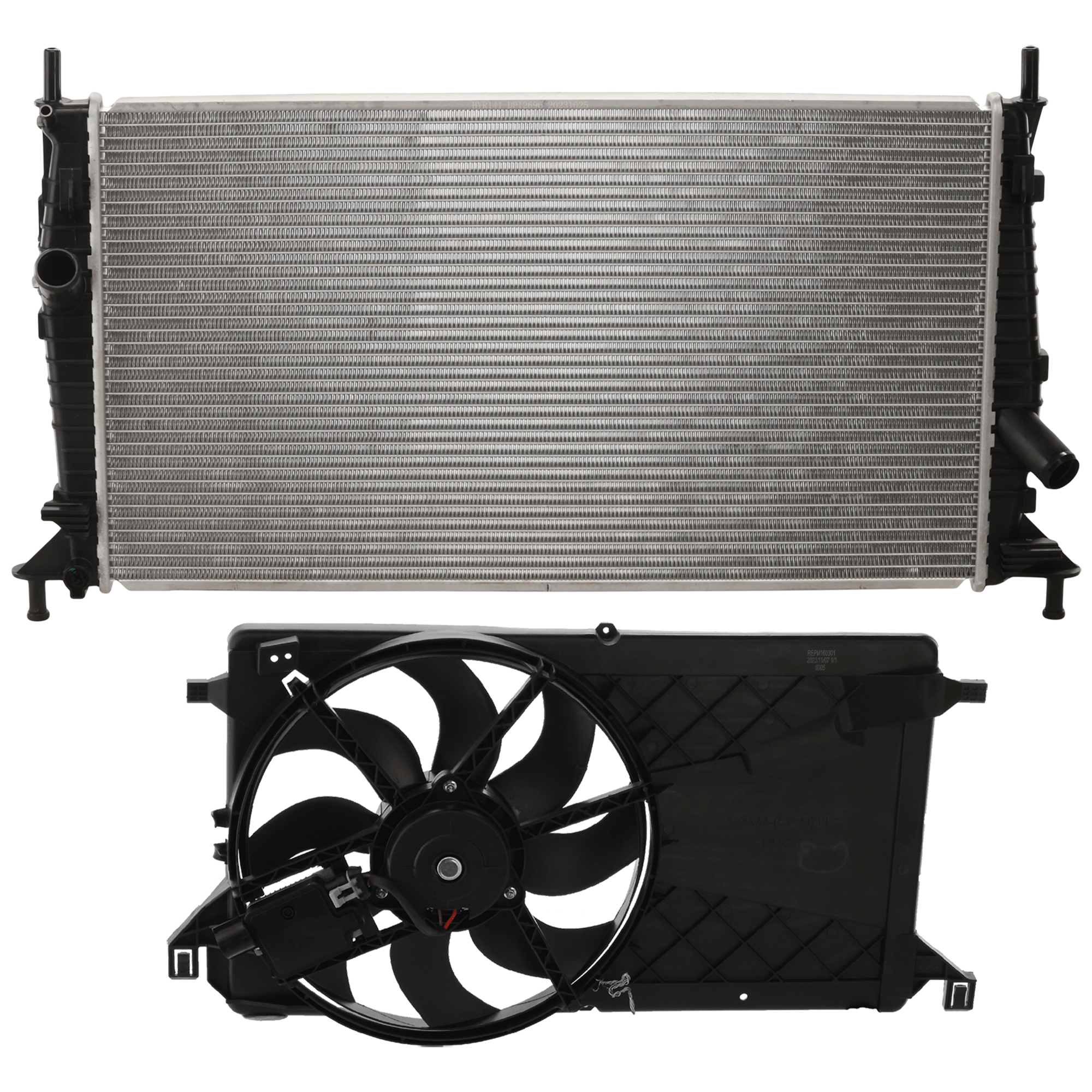 AM MAZDA 3-04-09 RADIATOR 2 pc Kit with Cooling Fan Assembly SKU KIT 050126-57 Partslink MA3010212 MA3110106 OEM L33X15200 Z60215025G