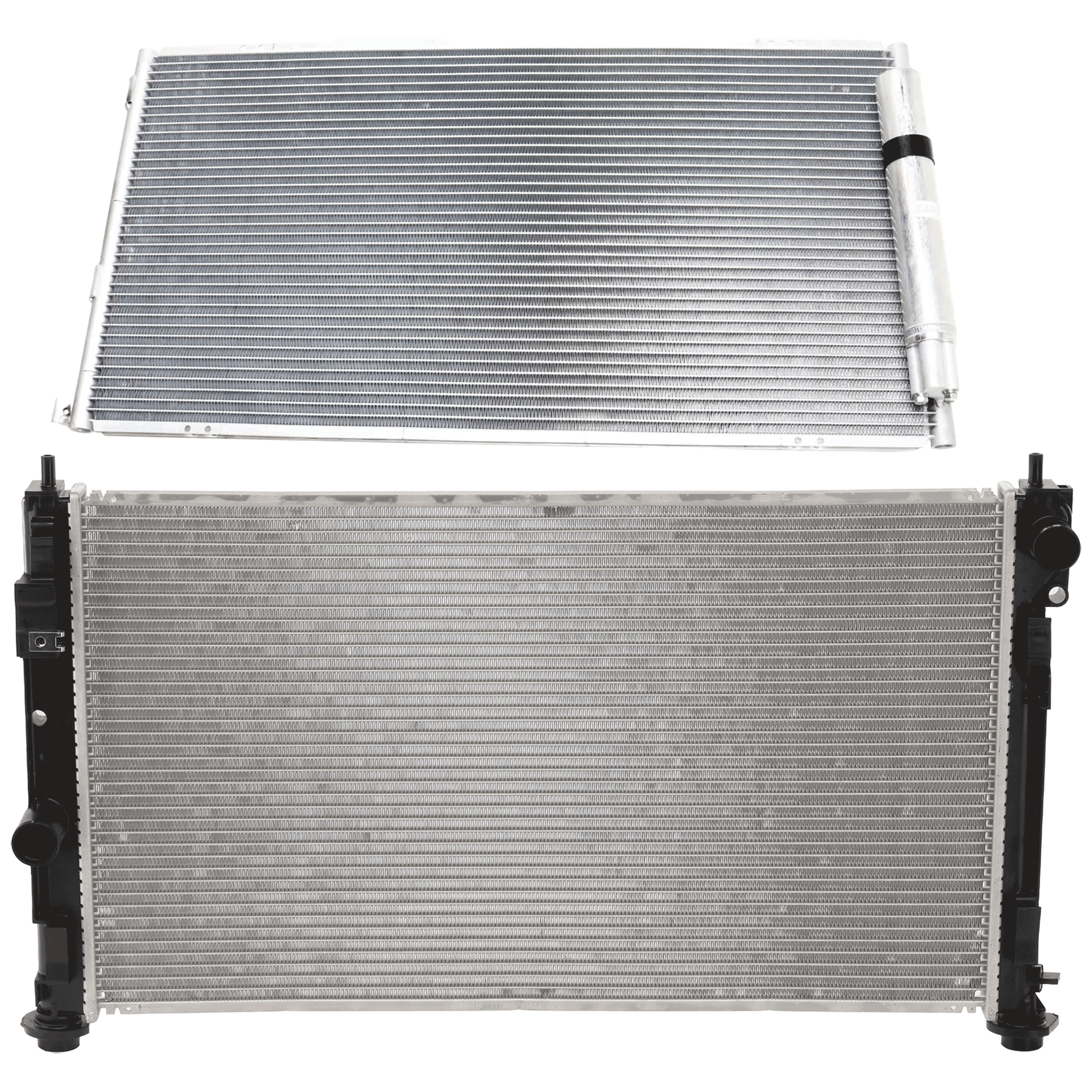 AM MUSTANG 15-22 RADIATOR 2 pc Kit 4 Cyl 2.3L Eng. EcoBoost Models with A C Condenser SKU KIT 050126-68 Partslink FO3010332 FO3030248 OEM FR3Z8005C FR3Z19712A