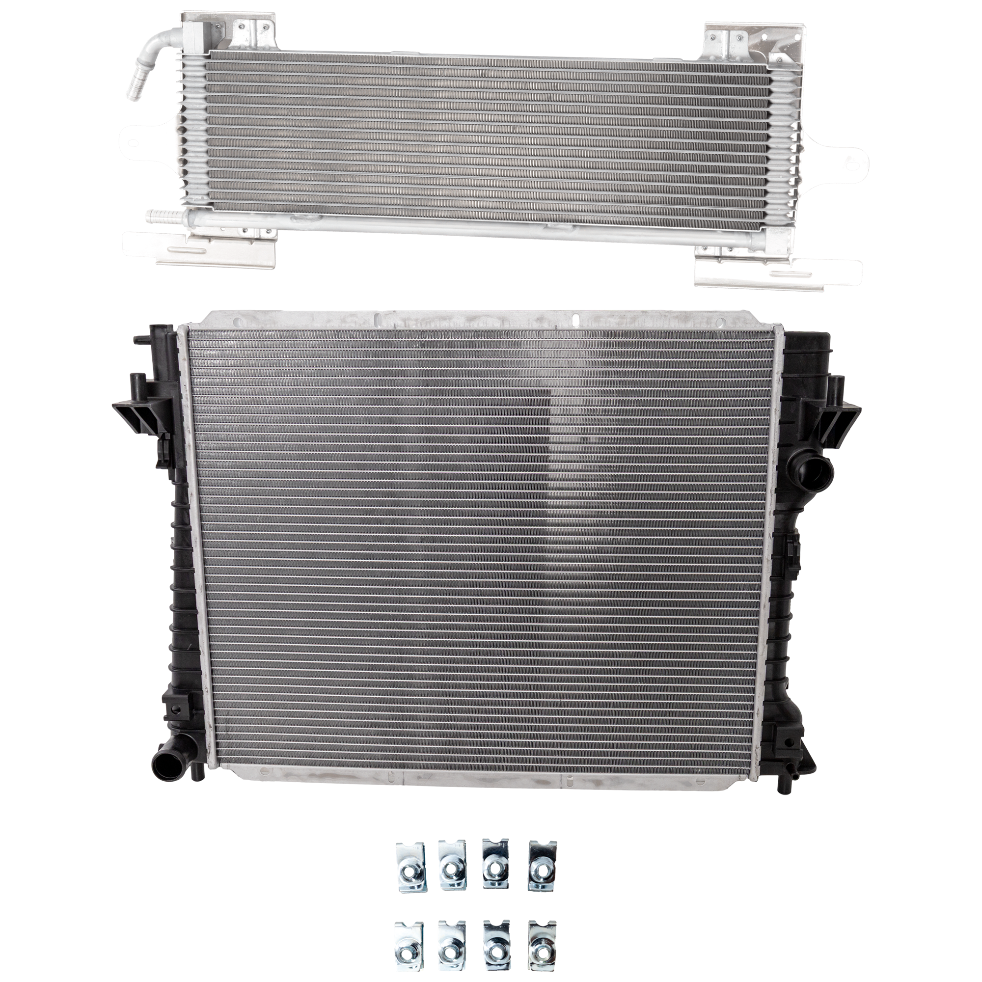 AM MUSTANG 11-14 RADIATOR 2 pc Kit 6-8 Cyl 3.7L 5.0L Eng. with Oil Cooler SKU KIT 050126-85 Partslink FO3010294 FO4050152 OEM BR3Z8005A BR3Z7A095B