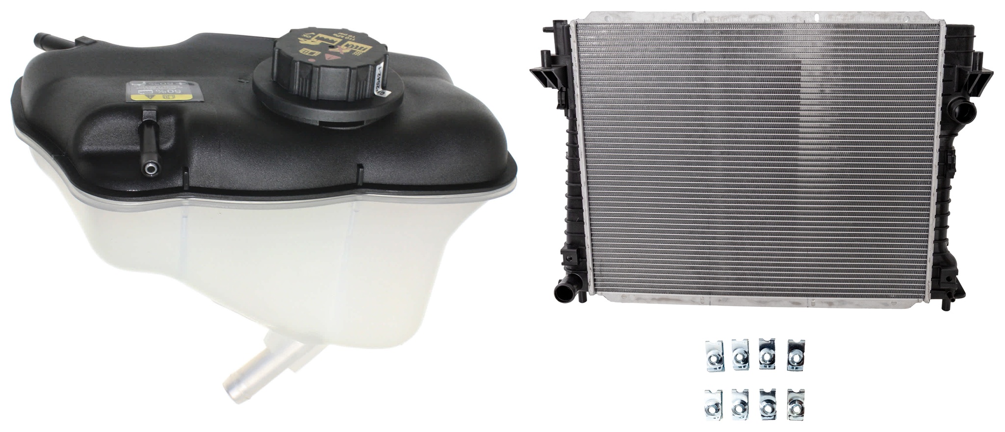 AM MUSTANG 11-14 RADIATOR 2 pc Kit 6-8 Cyl 3.7L 5.0L Eng with Coolant Reservoir SKU KIT 050126-86 Partslink FO3010294 FO3014120 OEM BR3Z8005A CR3Z8A080A PFM