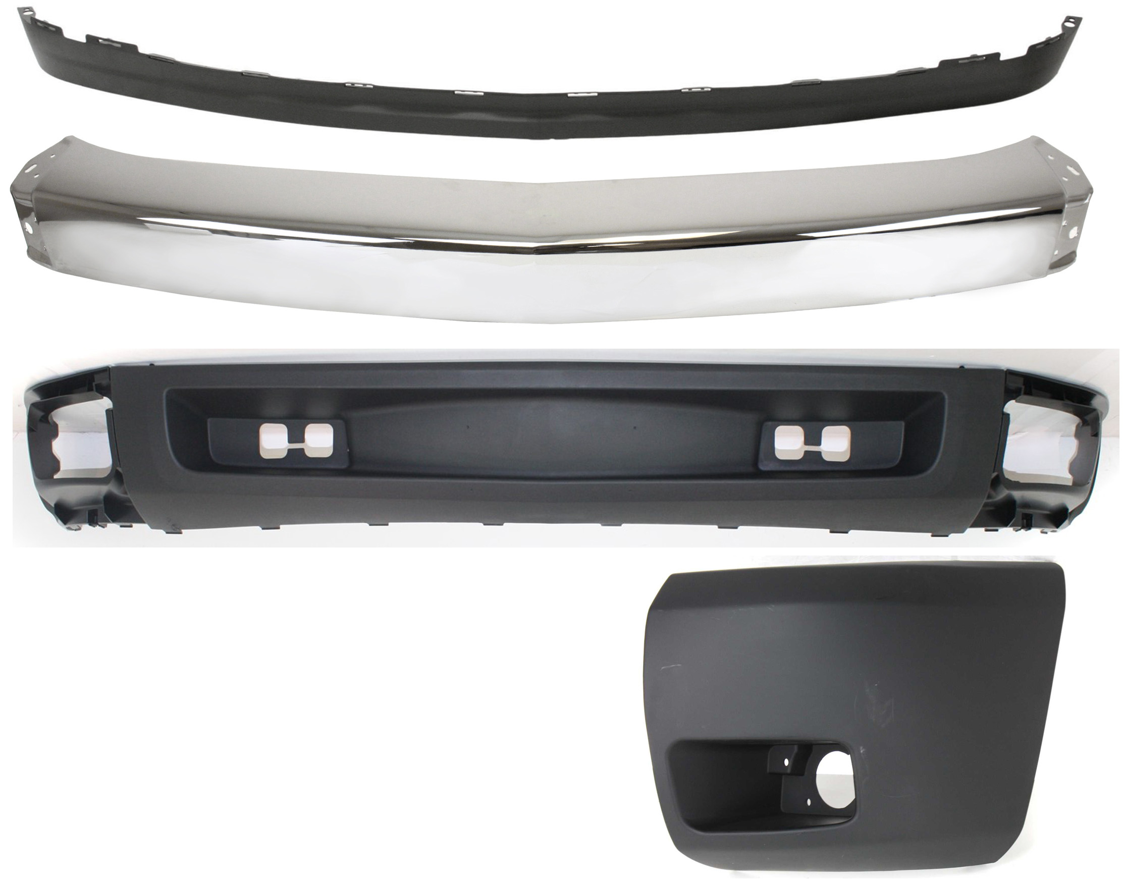 AM SILVERADO 1500-07-08 FRONT BUMPER 4 pc kit with Bumper End and Valances SKU KIT 050217-12 Partslink GM1002830 GM1004147 GM1092192 GM1092191 OEM 15836961-15891681-15915504-258