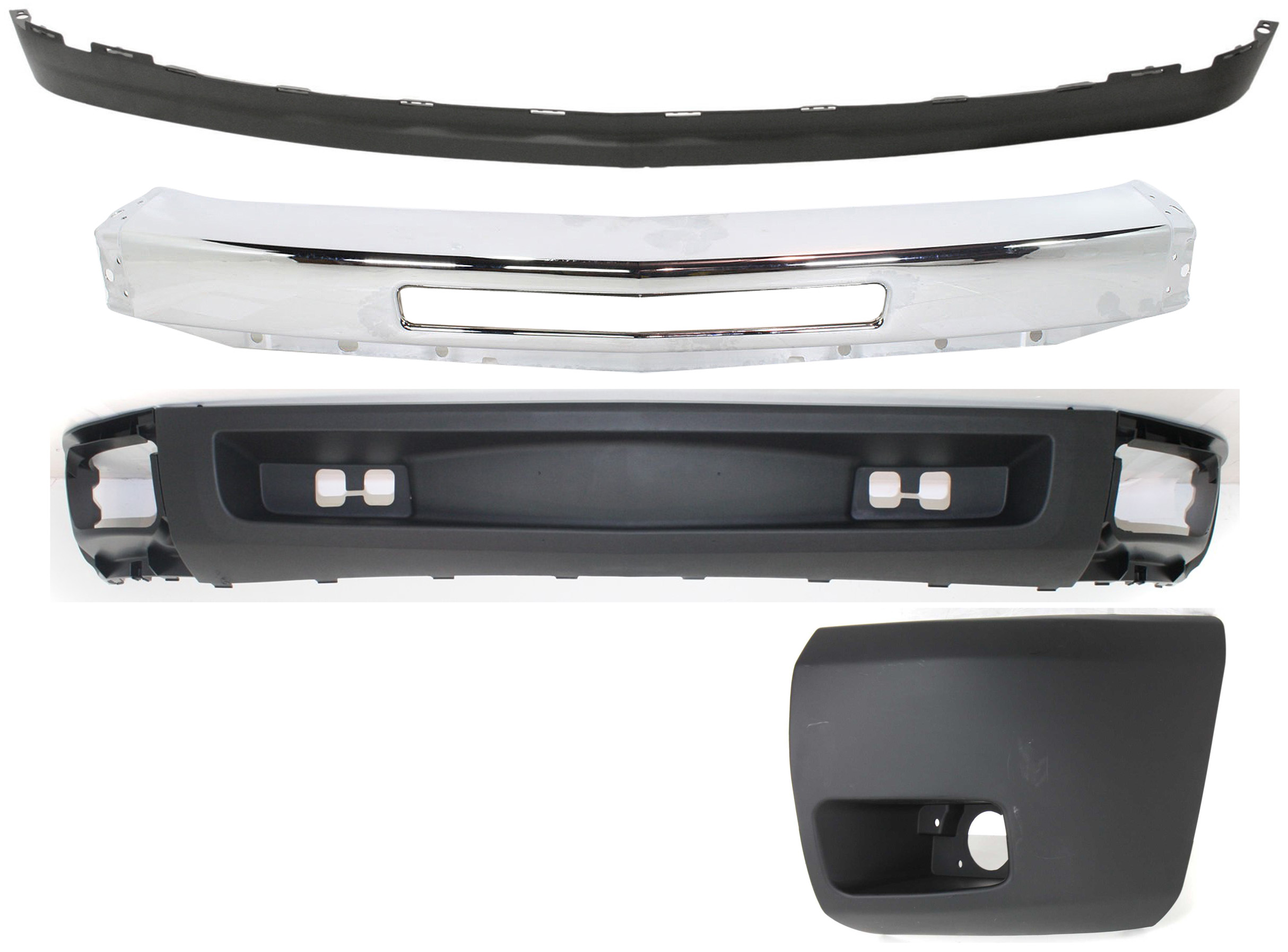AM SILVERADO 1500-09-13 FRONT BUMPER 4 pc kit with Bumper End and Valances SKU KIT 050217-13 Partslink GM1002831 GM1004147 GM1092192 GM1092191 OEM 15941850-15891681-15915504-258