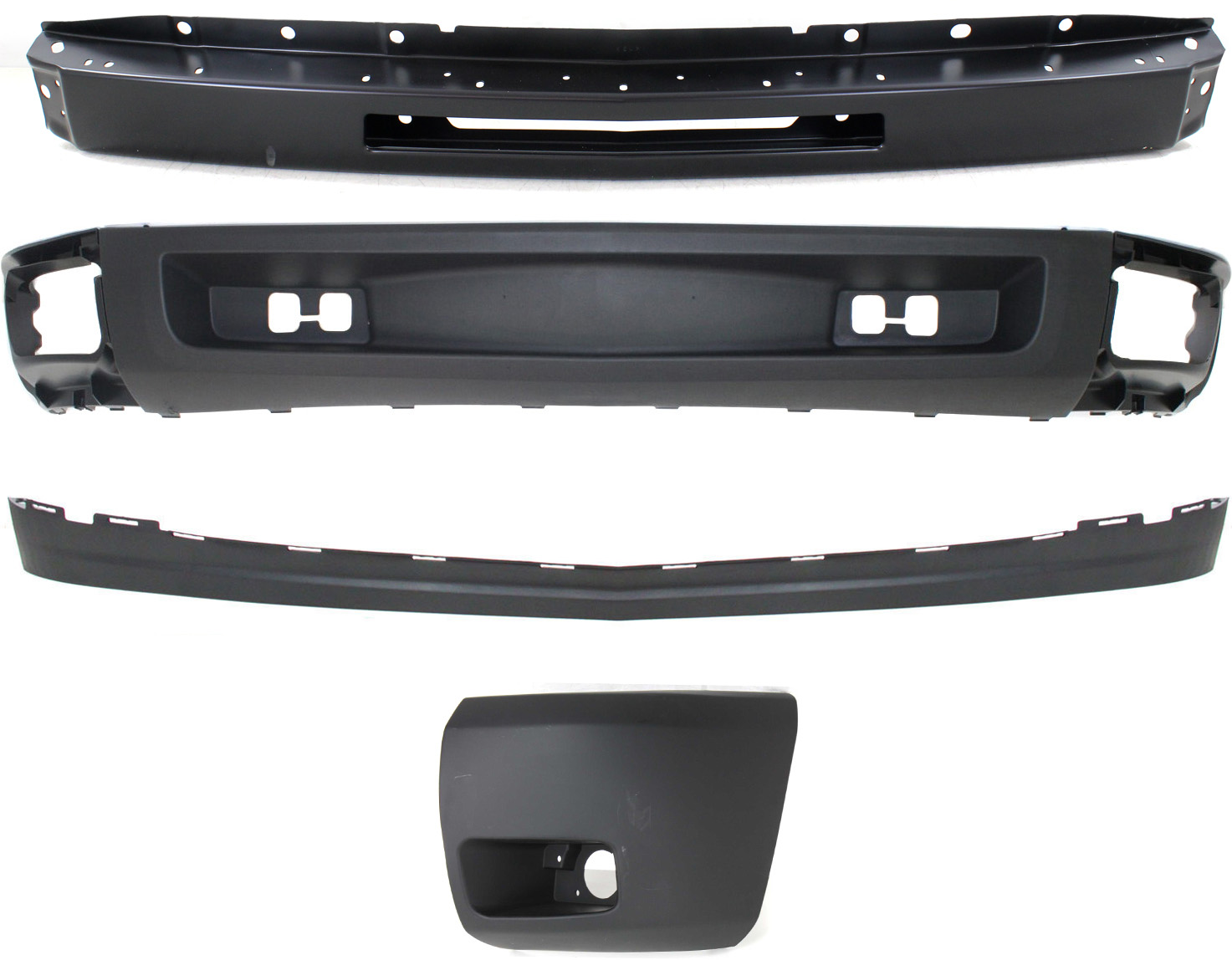 AM SILVERADO 1500-09-13 FRONT BUMPER 4 pc kit with Bumper End and Valances SKU KIT 050217-15 Partslink GM1002836 GM1004147 GM1092192 GM1092191 OEM 15941837-15941850-15891681-159