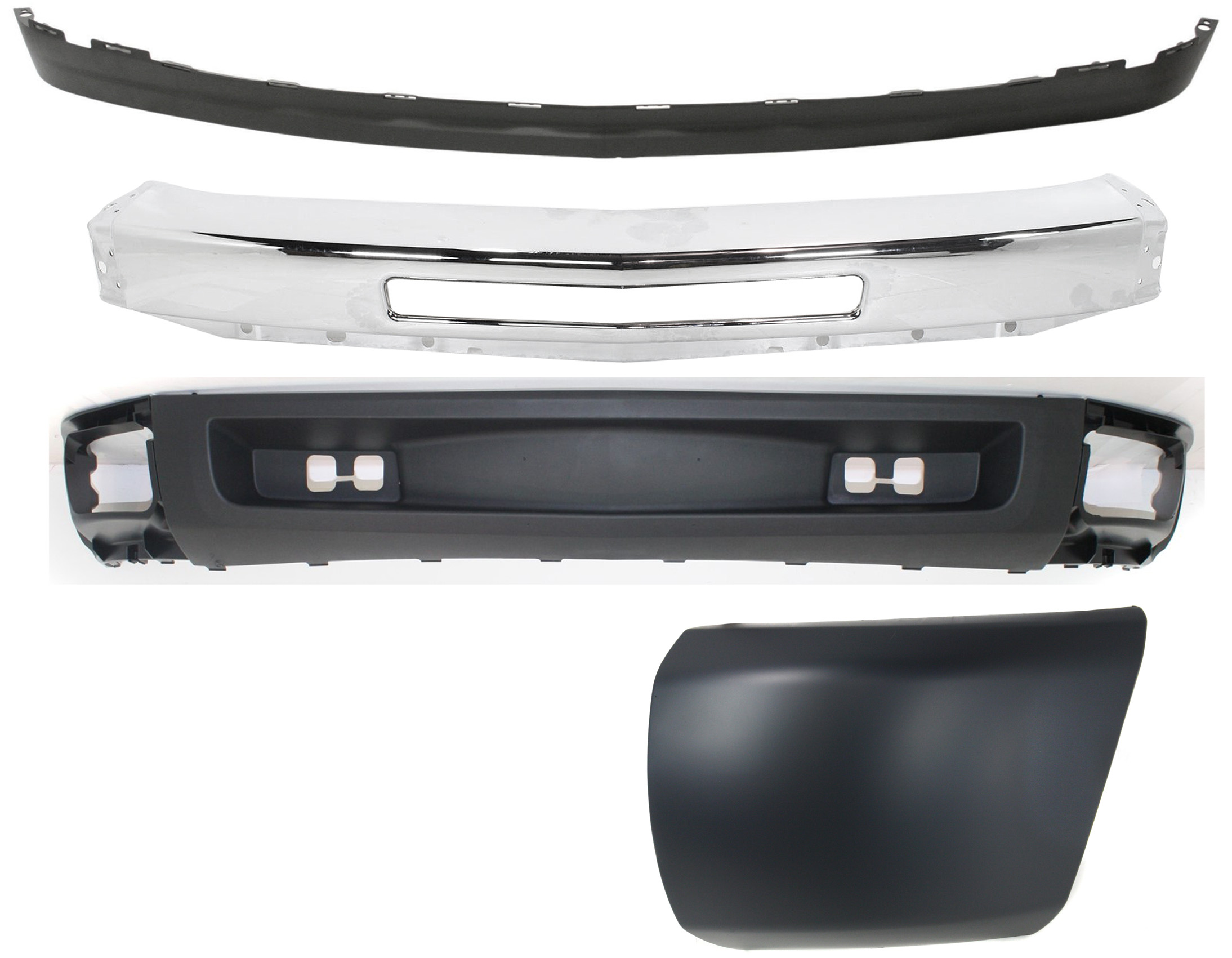 AM SILVERADO 1500-09-13 FRONT BUMPER 4 pc kit with Bumper End and Valances SKU KIT 050217-20 Partslink GM1002831 GM1016103 GM1092192 GM1092191 OEM 15941850-15891690-15915504-258