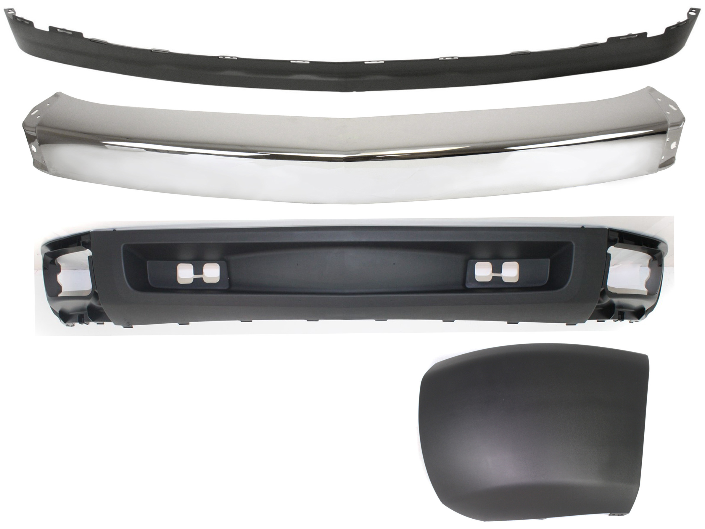 AM SILVERADO 1500-07-08 FRONT BUMPER 4 pc kit with Bumper End and Valances SKU KIT 050217-27 Partslink GM1002830 GM1004146 GM1092192 GM1092191 OEM 15836961-15838397-15915504-258