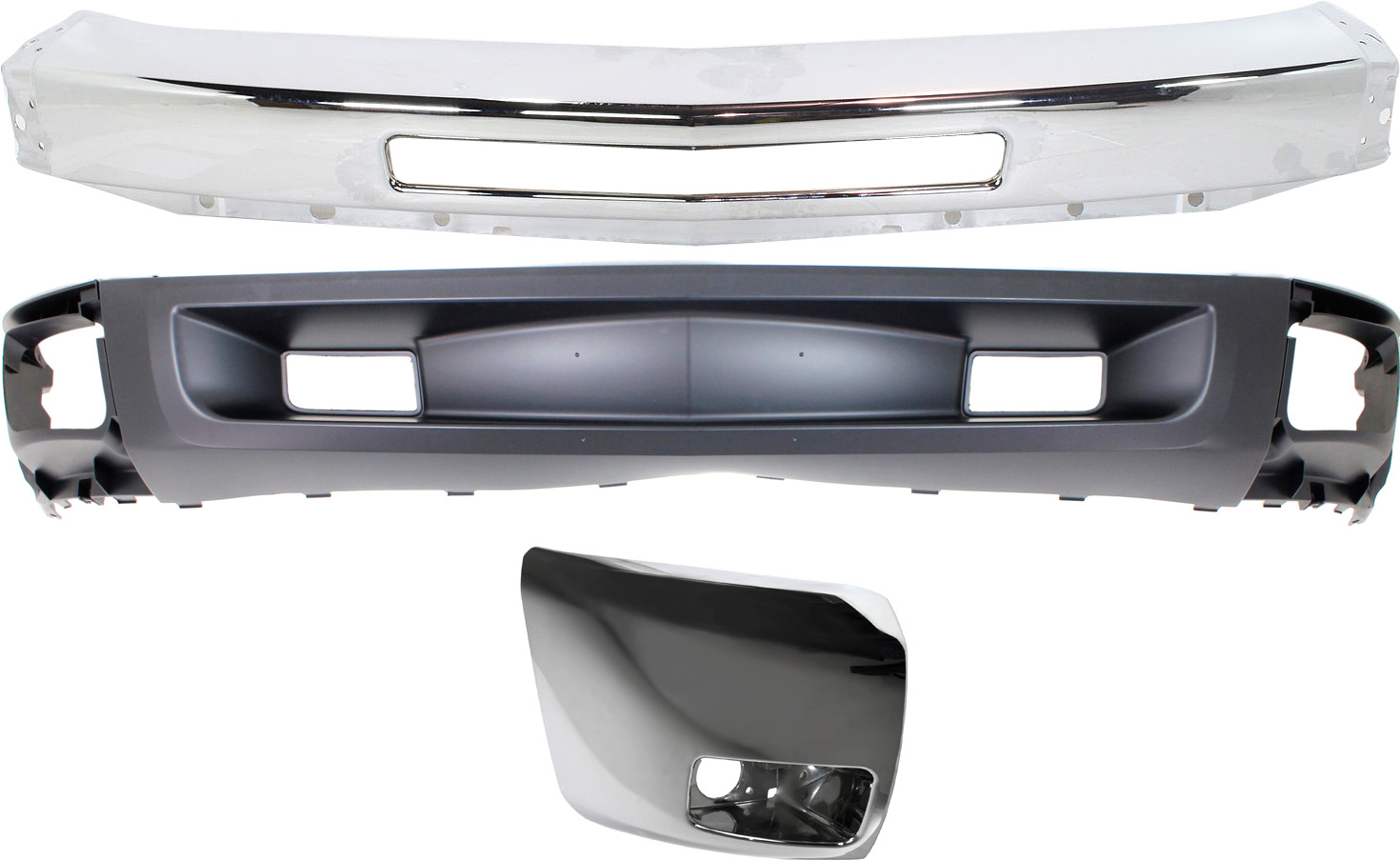 AM SILVERADO 1500-09-13 FRONT BUMPER 3 pc kit with Bumper End and Valance SKU KIT 050217-74 Partslink GM1002831 GM1005156 GM1092246 OEM 15941850-20985758-20762570