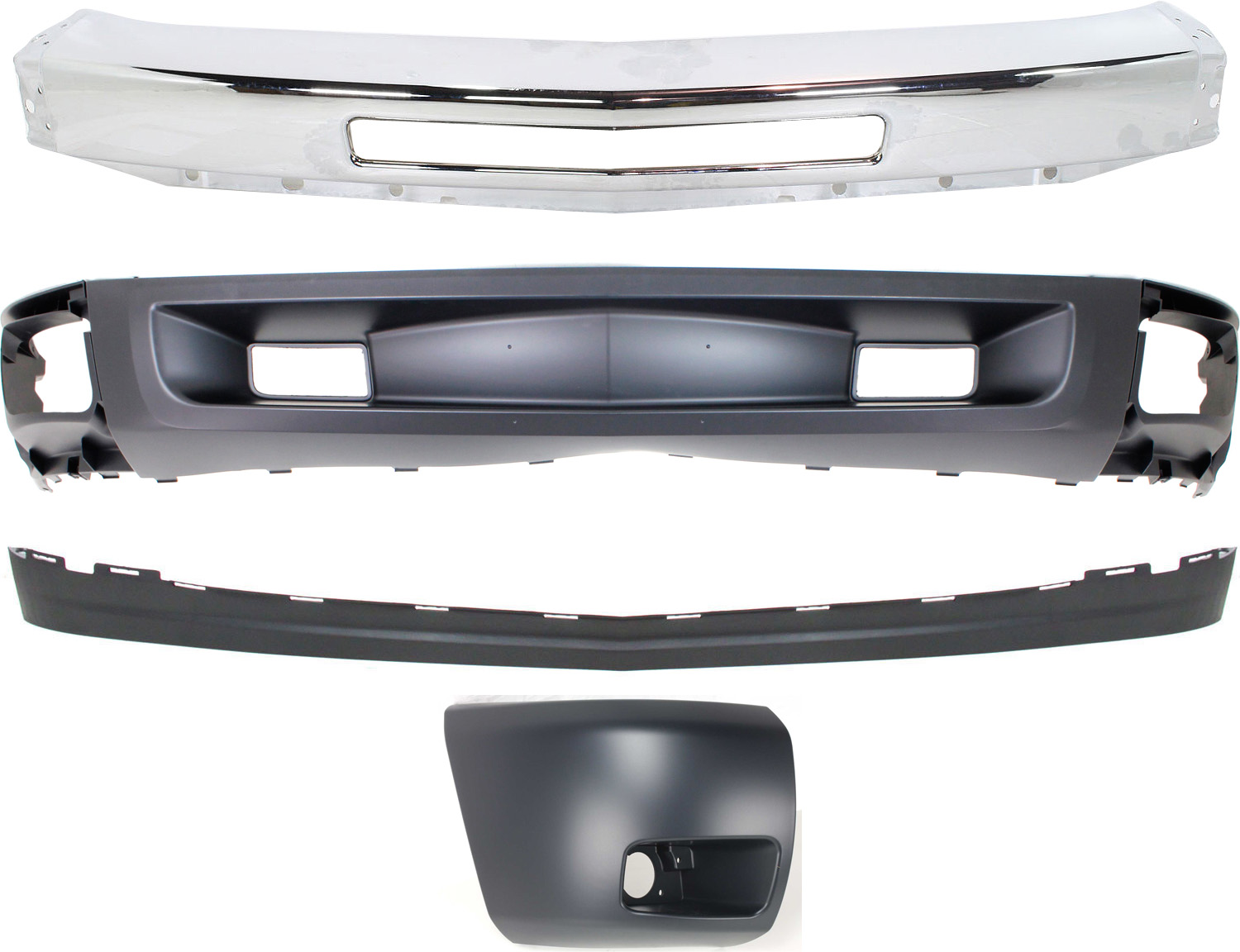 AM SILVERADO 1500-09-13 FRONT BUMPER 4 pc kit with Bumper End and Valances SKU KIT 050217-80 Partslink GM1002831 GM1005147 GM1092246 GM1092191 OEM 15941850-15891682-20762570-258