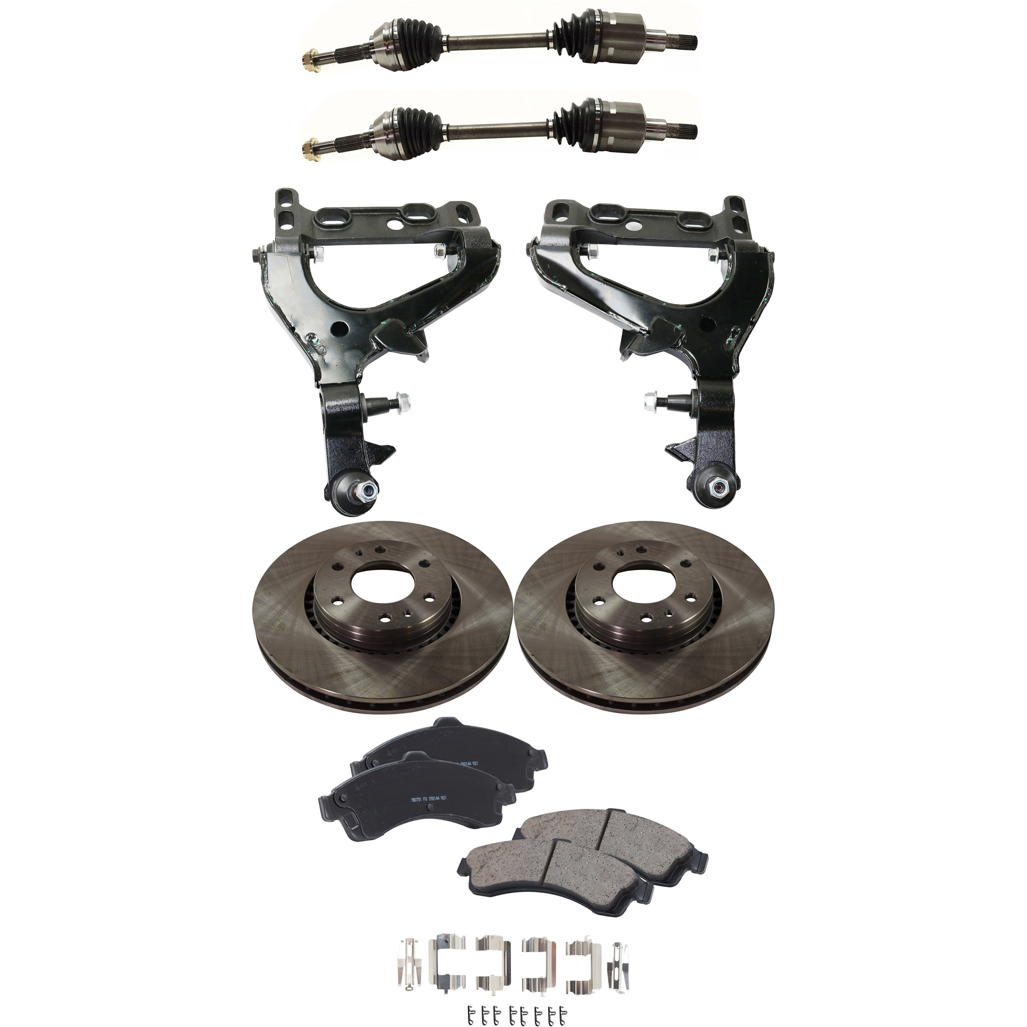 AM ENVOY XL RAINIER TRAILBLAZER EXT 04-05 FRONT CONTROL ARM KIT RH AND LH Lower 7 pc Kit with Axle Assemblies Brake Discs and Brake Pad Set SKU KIT 050222-083 OEM 26079789-8260797890-18060665-2