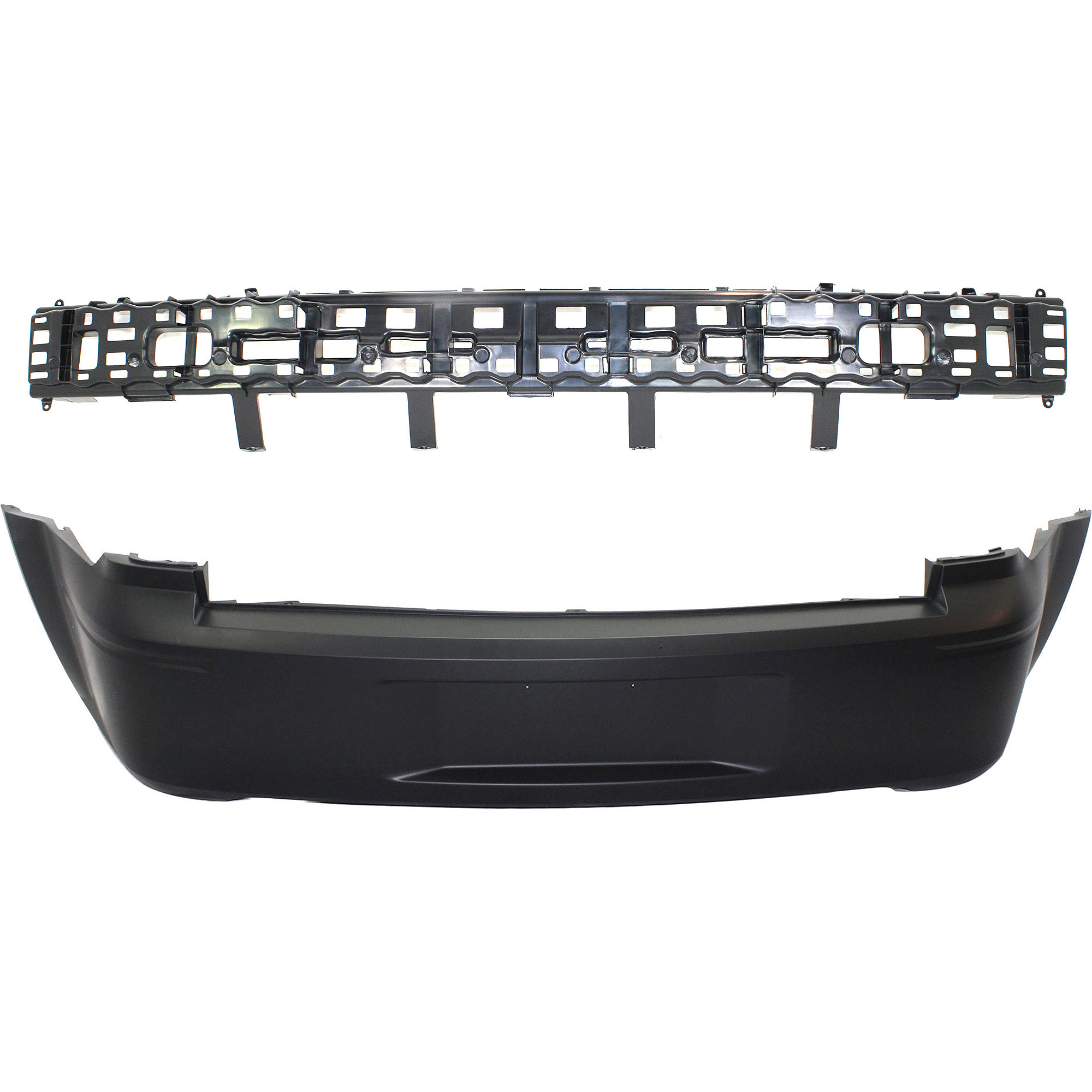 AM MAGNUM 05-07 REAR BUMPER COVER 2 pc Kit Primed without Dual Exhaust Holes and with Bumper Absorber SKU KIT 050225-08 Partslink CH1100409 CH1170119 OEM 4806143AC 4806257AA
