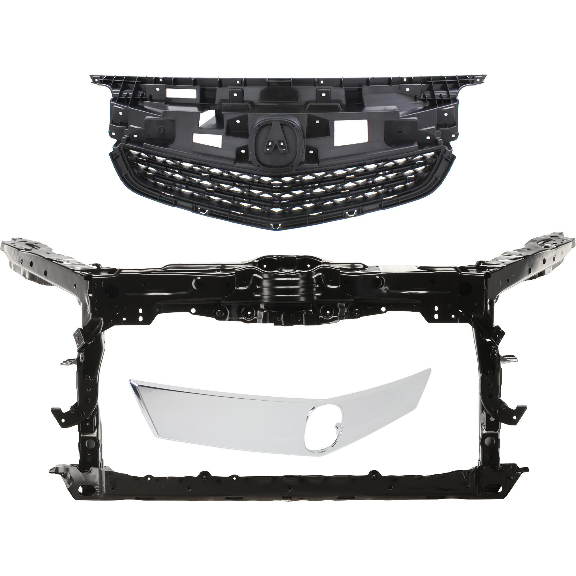 AM TL 12-14 RADIATOR SUPPORT 3 pc Kit Assembly Steel Base Models with Grille Assembly SKU KIT 050225-107 Partslink AC1225130 AC1223100 AC1200120 OEM 60400TK4A10ZZ 75101TK4A11-7512