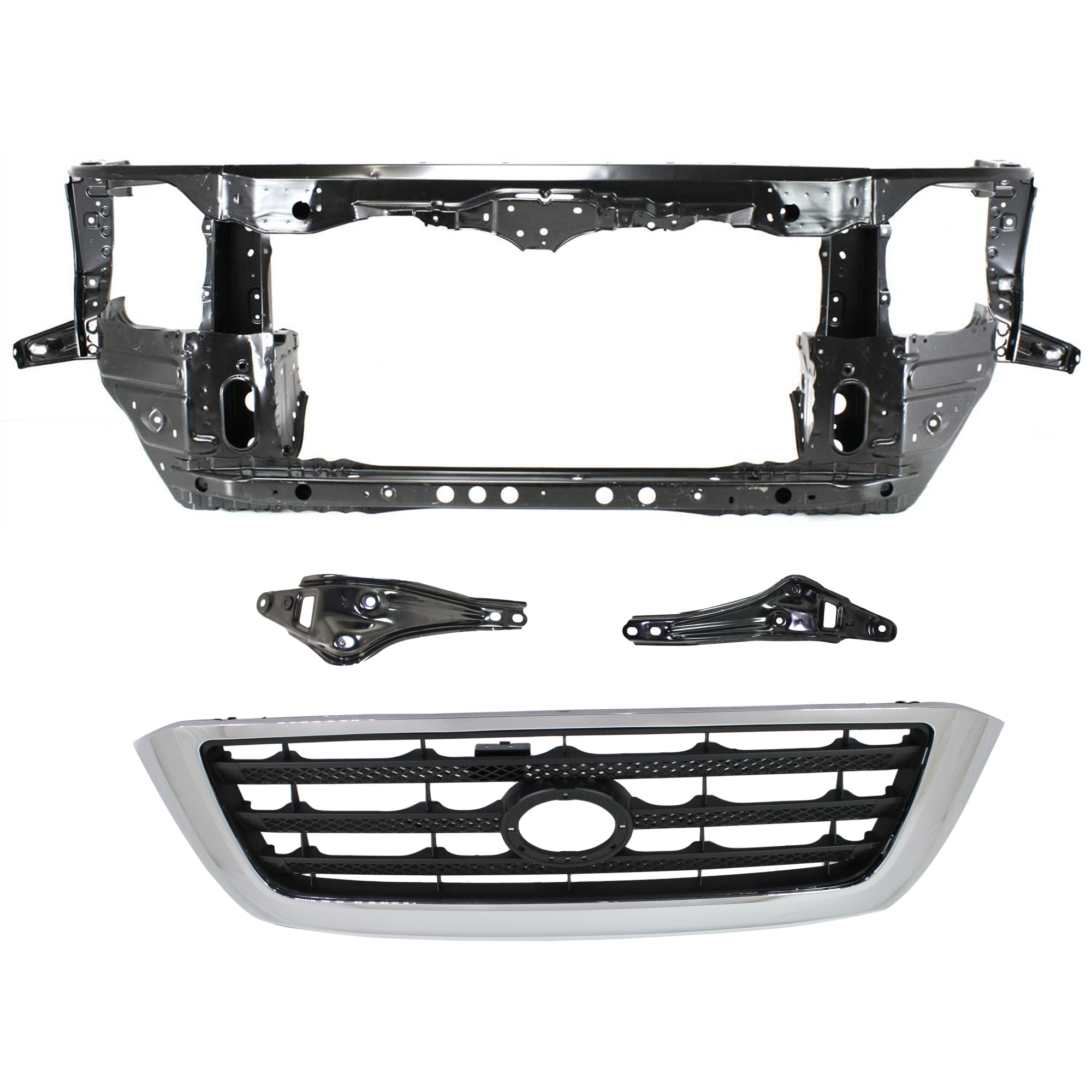 AM TUNDRA 07-09 RADIATOR SUPPORT 4 pc Kit Assembly Primed Steel with Grille Assembly and Grille Bracket SKU KIT 050225-109 Partslink TO1225275 TO1200301 TO1207101 TO1207100 OEM 532010C071-531000C160-531180C0