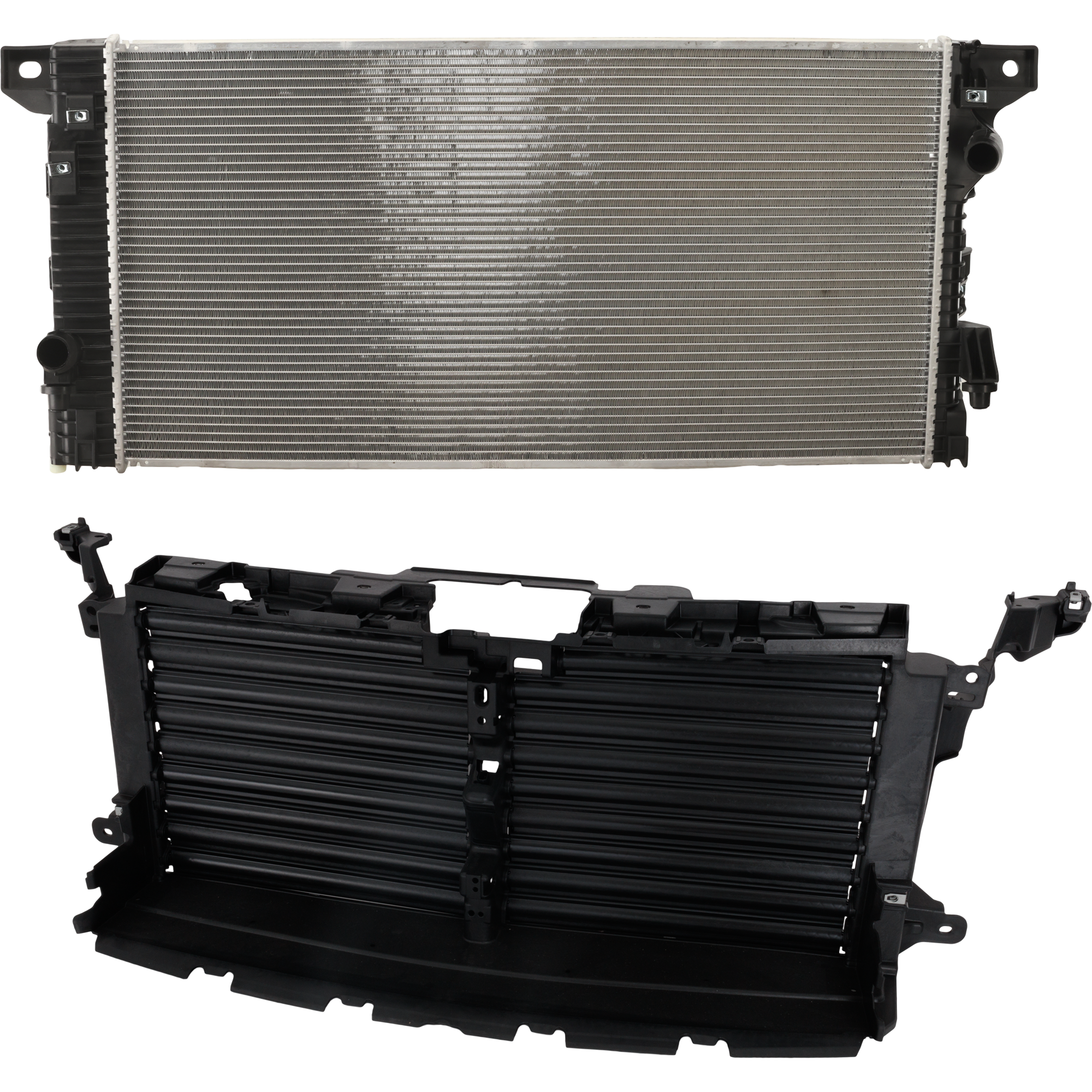 AM EXPEDITION 18-22 ACTIVE GRILLE SHUTTER Upper 2 pc Kit Radiator Shutter Textured Black with Actuator Motor and Radiator SKU KIT 050225-110 Partslink FO1206139C FO3010334 OEM FL3Z8005B HL3Z8005C JL1Z8475C