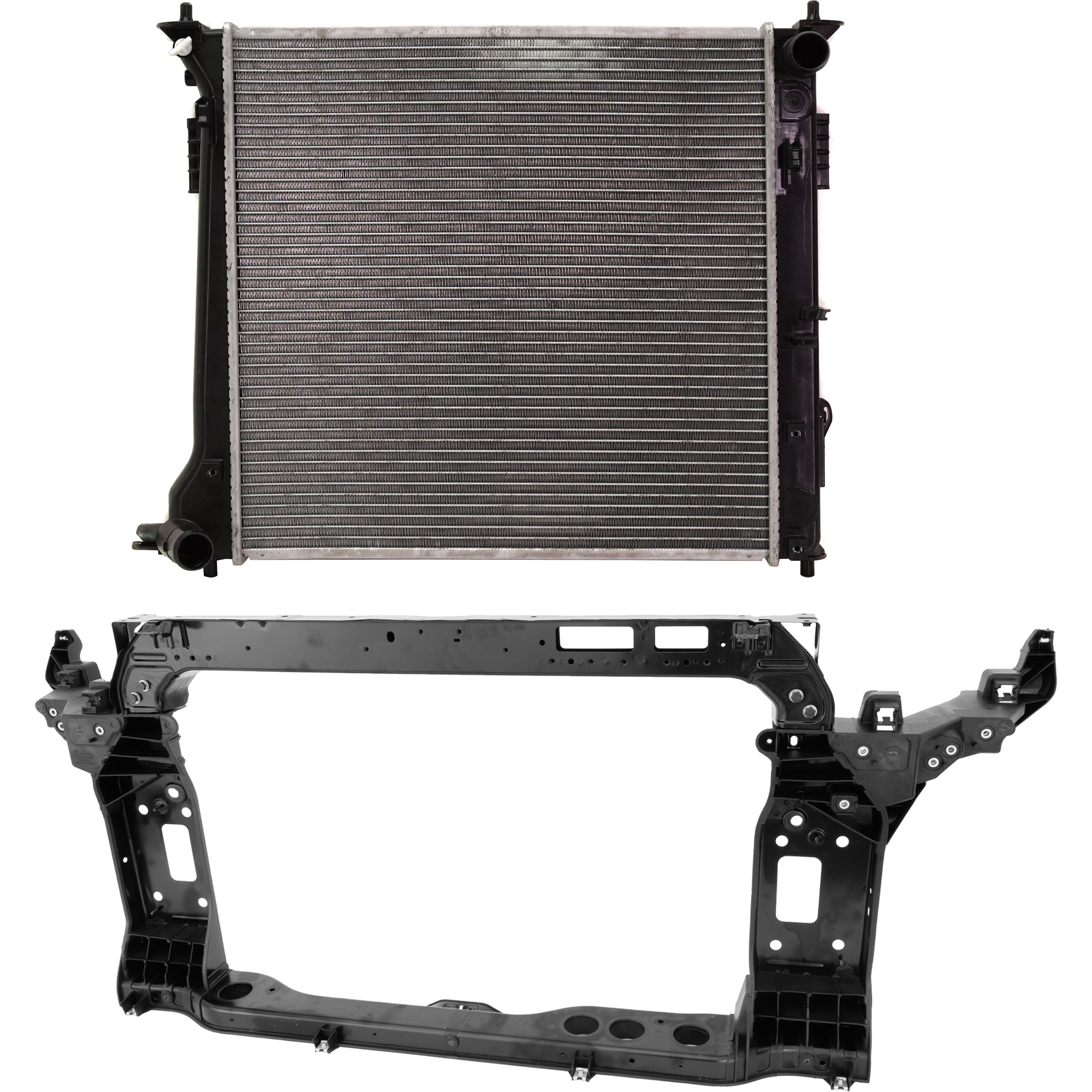 AM TUCSON 16-18 RADIATOR SUPPORT 2 pc Kit Assembly Korea Built Vehicle Ulsan Plant 2 with Radiator SKU KIT 050225-124 Partslink HY1225215 HY3010211 OEM 64101D3100-25310D3200