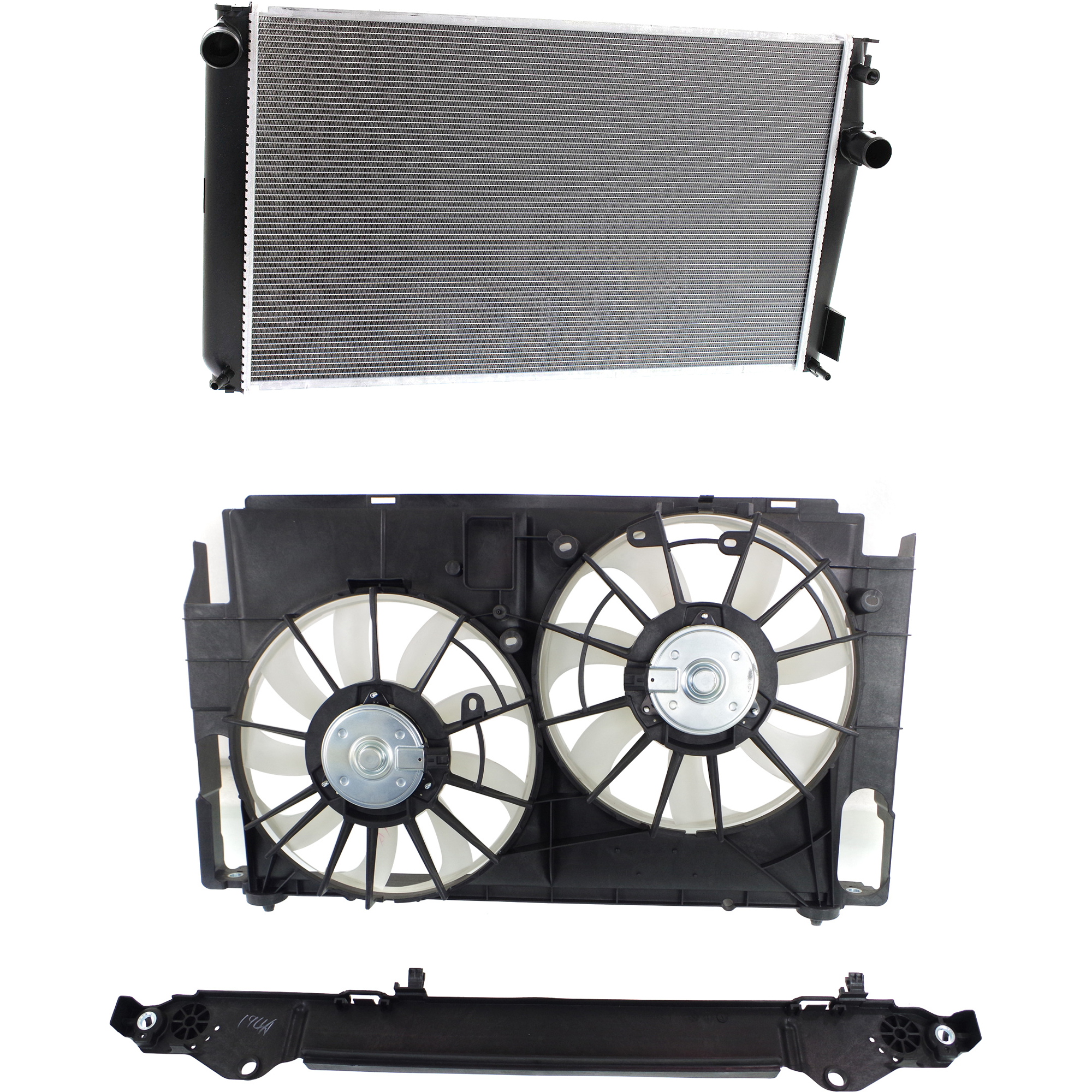 AM RAV4-13-15 RADIATOR FAN ASSEMBLY 2 pc Kit Dual Fan North America Built Vehicle with Radiator SKU KIT 050225-138 Partslink TO3115177 TO3010341 OEM 167110V210 PFM 167120V020-1636