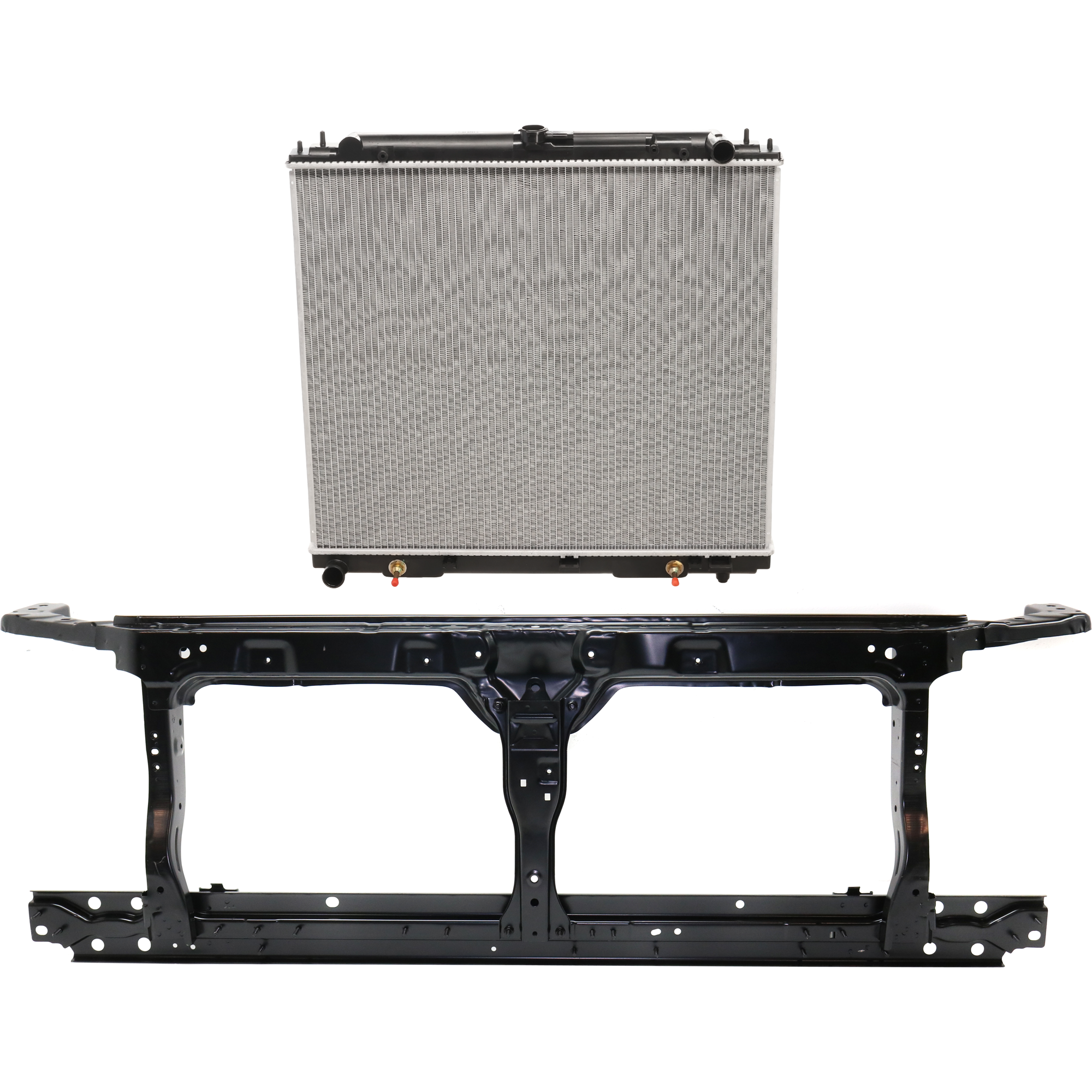 AM FRONTIER 15-18 XTERRA 15-15 RADIATOR SUPPORT 2 pc Kit Assembly Steel with Radiator SKU KIT 050225-141 Partslink NI1225248 NI3010204 OEM 62500ZL80B 214609CA2E