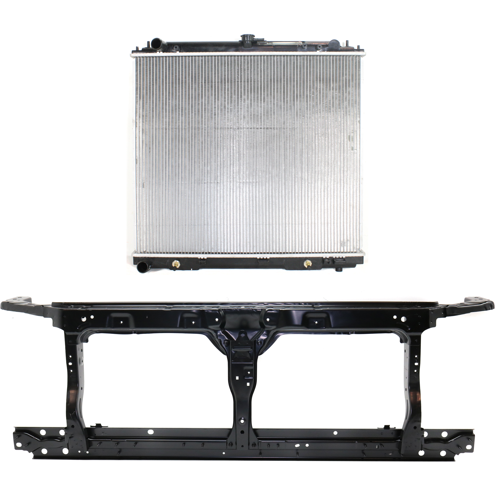AM FRONTIER 15-19 RADIATOR SUPPORT 2 pc Kit Assembly Steel with Radiator SKU KIT 050225-142 Partslink NI1225248 NI3010207 OEM 62500ZL80B 214609BA0E