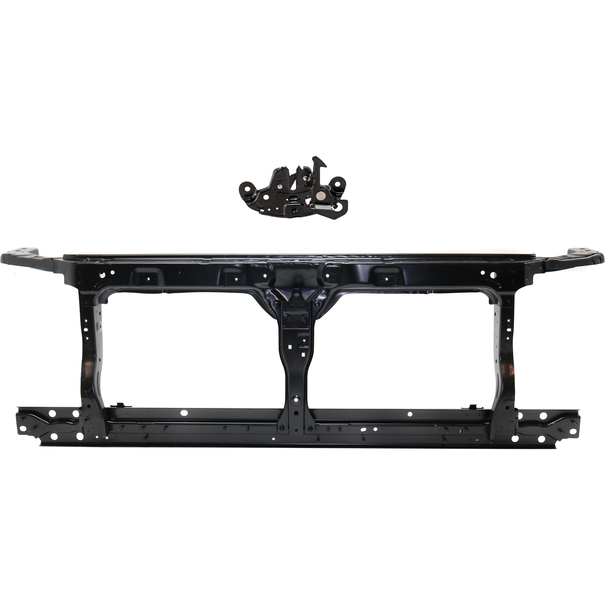 AM FRONTIER 15-19 XTERRA 15-15 RADIATOR SUPPORT 2 pc Kit Assembly Steel with Hood Latch SKU KIT 050225-143 Partslink NI1225248 NI1234122 OEM 62500ZL80B 65601EA500