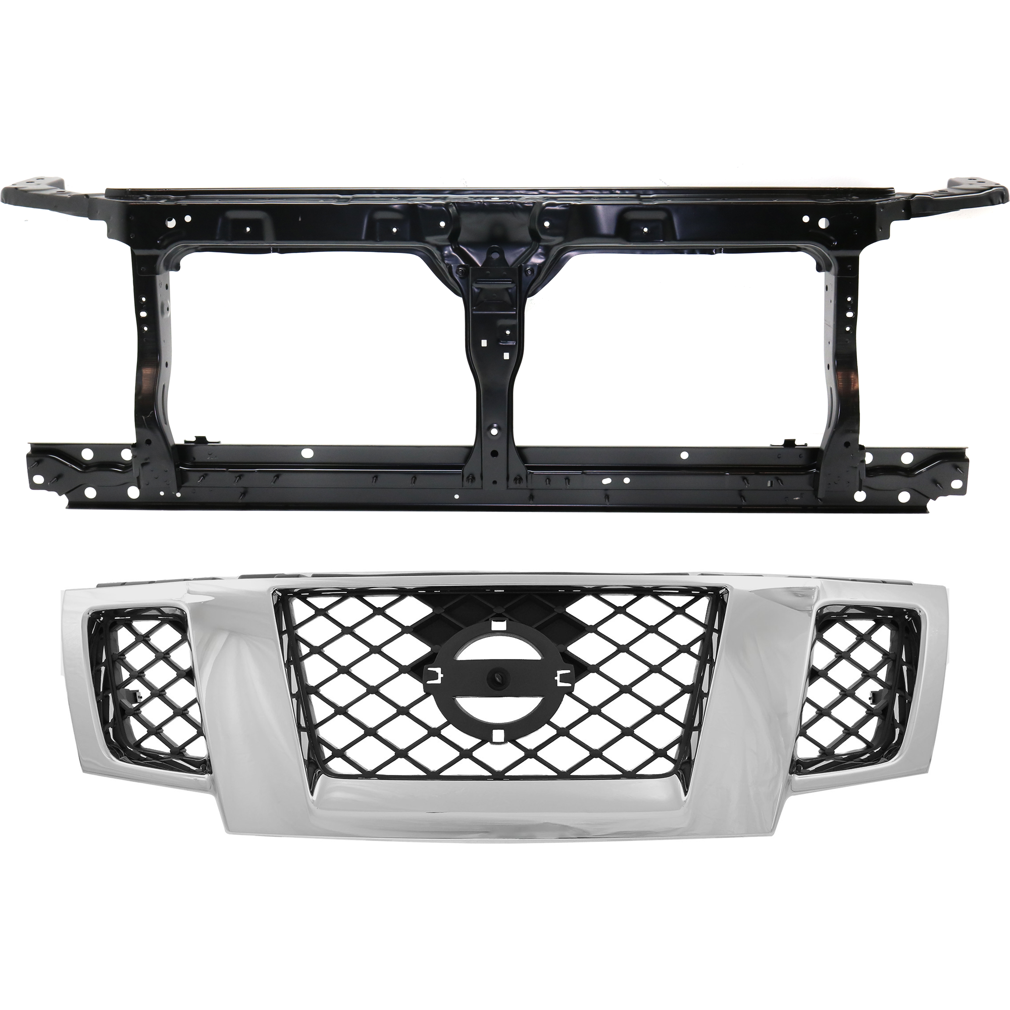 AM FRONTIER 15-19 RADIATOR SUPPORT 2 pc Kit Assembly Steel with Grille Assembly SKU KIT 050225-144 Partslink NI1225248 NI1200233 OEM 62500ZL80B 62310ZL00B