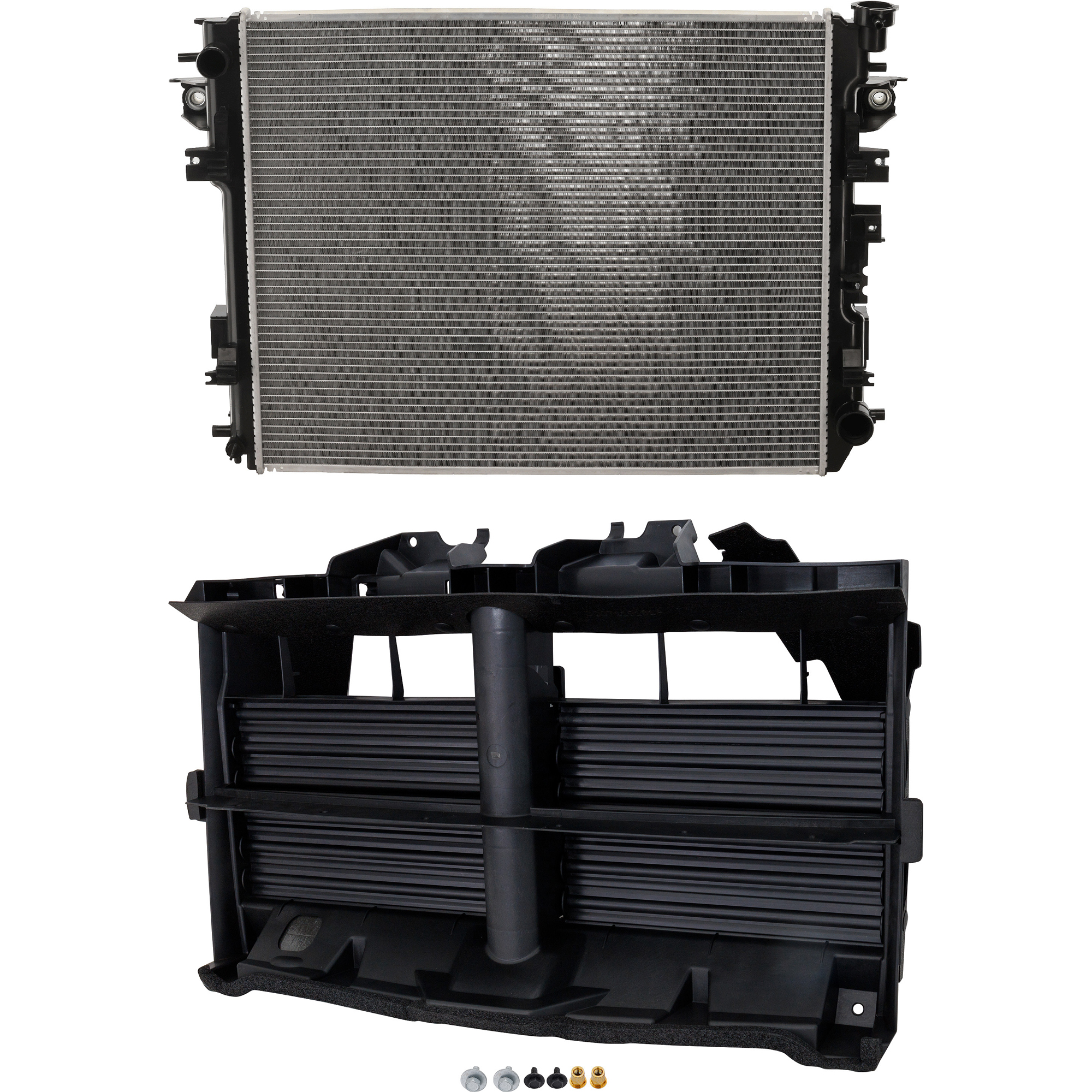 AM RAM 1500-14-18-1500 CLASSIC 19-22 ACTIVE GRILLE SHUTTER Upper 2 pc Kit with Actuator Motor and Radiator SKU KIT 050225-168 Partslink CH1206118 CH3010353 CH3010354 OEM 68297700AB 55056858AE 55056870