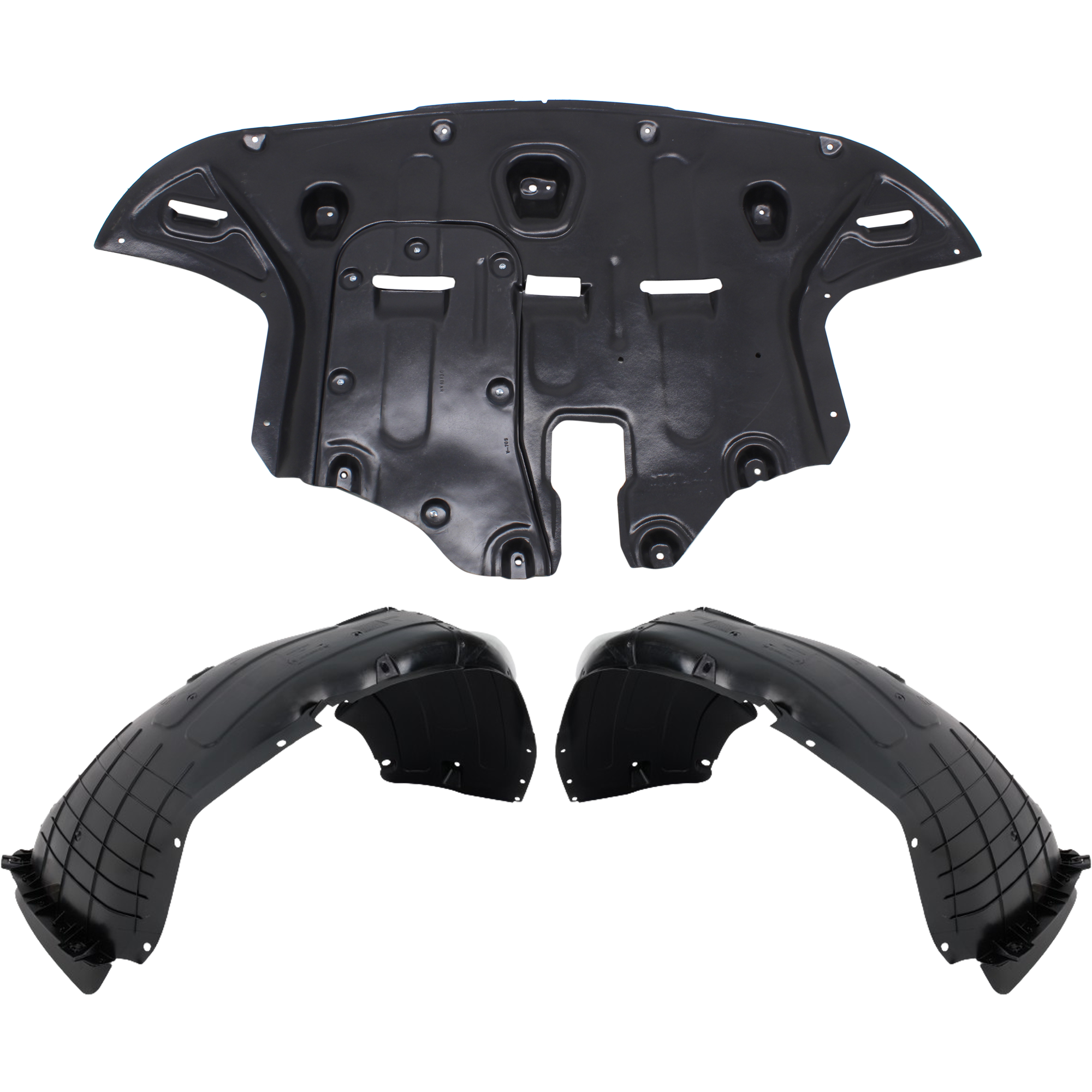 AM TUCSON 16-18 FRONT FENDER LINER RH AND LH 3 pc Kit Polyethylene Ulsan Plant 2 with Engine Splash Shield SKU KIT 050225-175 Partslink HY1248185 HY1249185 HY1228190 OEM 86811D3010-86812D3010-29110D36