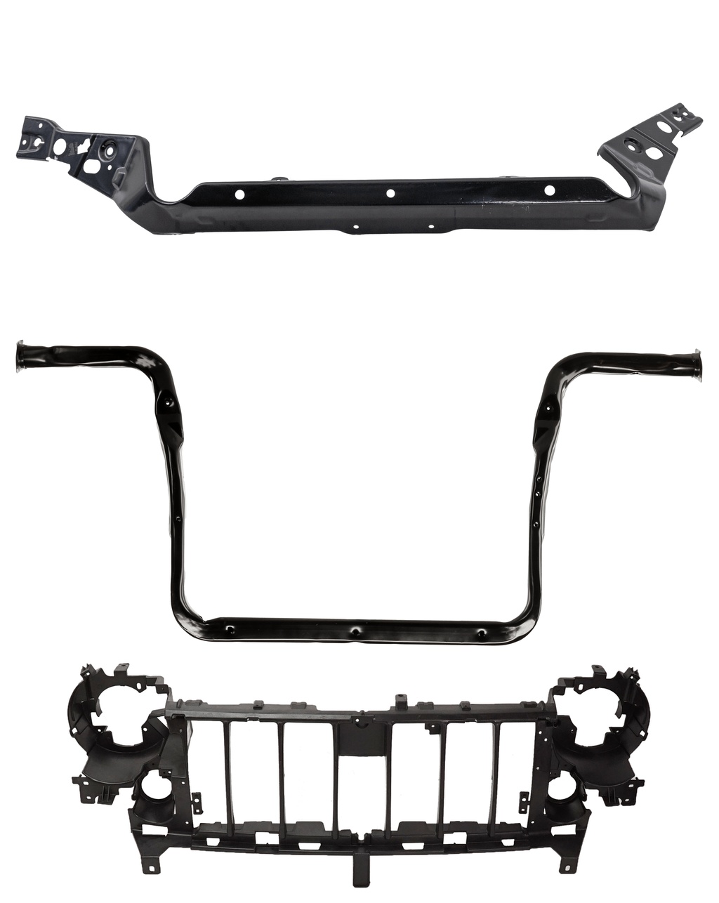 AM LIBERTY 05-07 RADIATOR SUPPORT UPPER AND LOWER 3 pc Kit Tie Bar Steel with Header Panel SKU KIT 050225-181 Partslink CH1225194 CH1225278 CH1223101 OEM 55176756AE 55176763AG 55176763