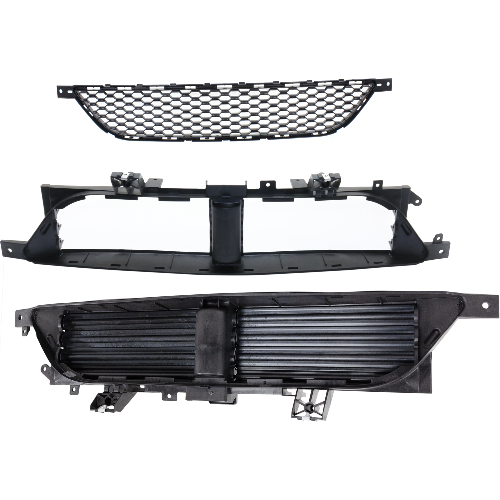AM DART 13-16 ACTIVE GRILLE SHUTTER Lower 3 pc Kit with Actuator Motor Grille Support and Bumper Grille SKU KIT 050225-184 Partslink CH1206112 CH1036125 CH1037115 OEM 68302653AB 68081409AA 68202415
