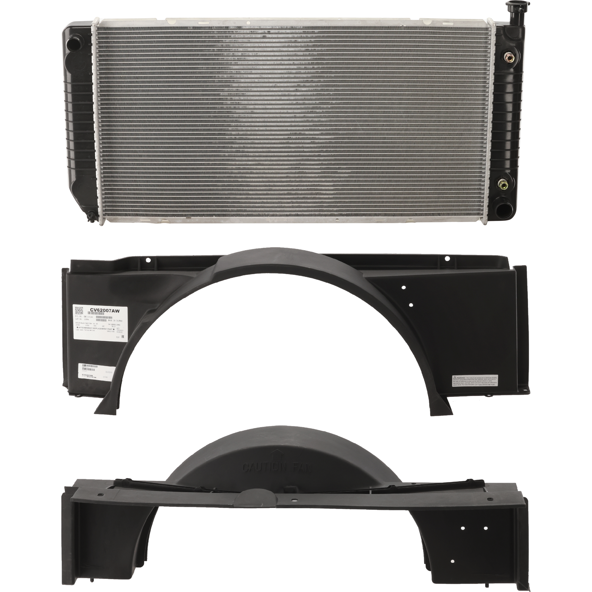 AM YUKON 94-99 TAHOE 96-99 RADIATOR KIT 3 pc Kit 8 Cyl 5.7L Eng. Aluminum Core without Engine Oil Cooler and with Fan Shroud SKU KIT 050225-185 Partslink GM3010237 GM3110126 GM3110144 OEM 52481444-15739587-15954691