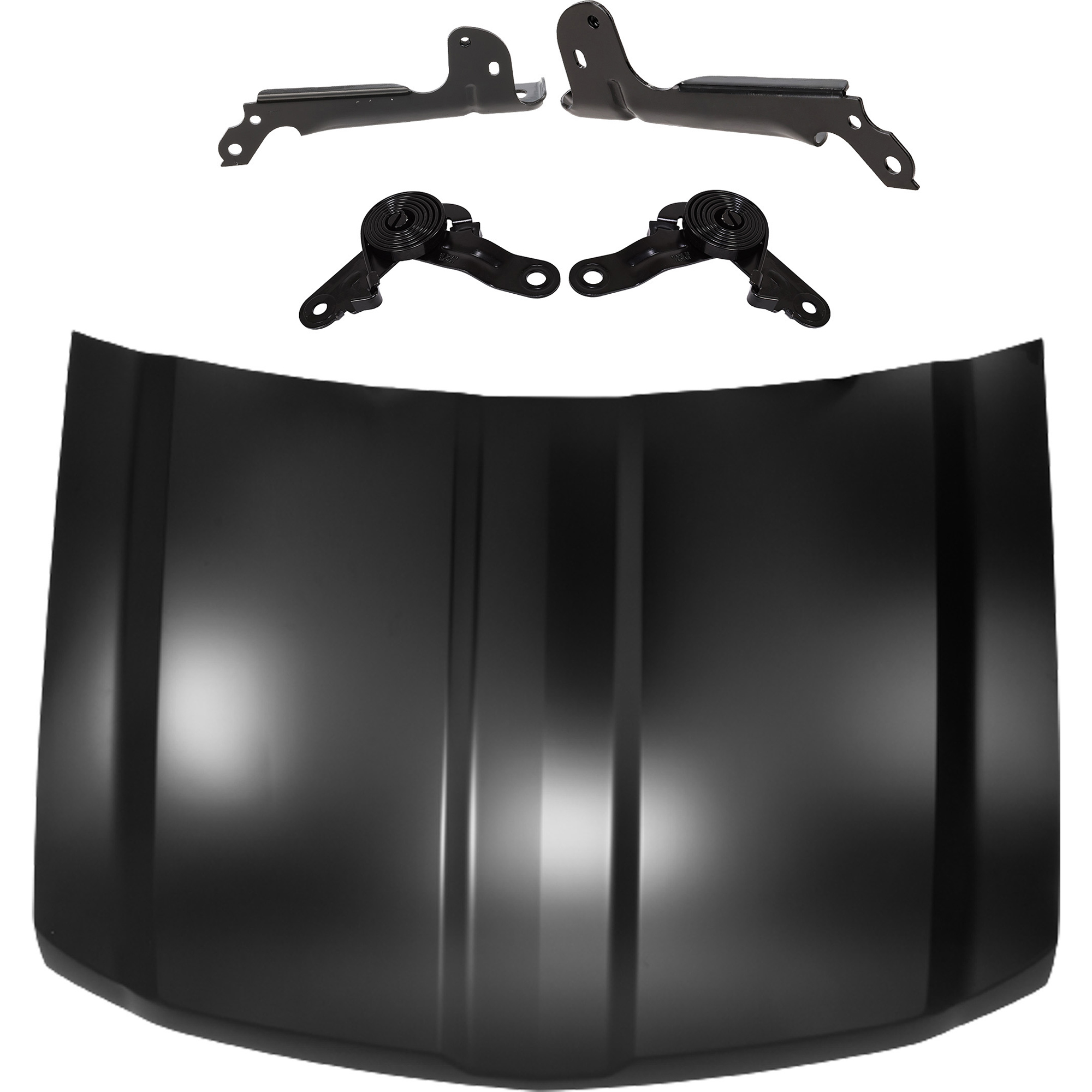 AM SILVERADO 1500-14-15 HOOD 5 pc Kit Steel Primed with Hood Hinge SKU KIT 050225-23 Partslink GM1230451 GM1237145 GM1237146 GM1236147 GM1236146 OEM 23271756 PFM 23258274-23258273