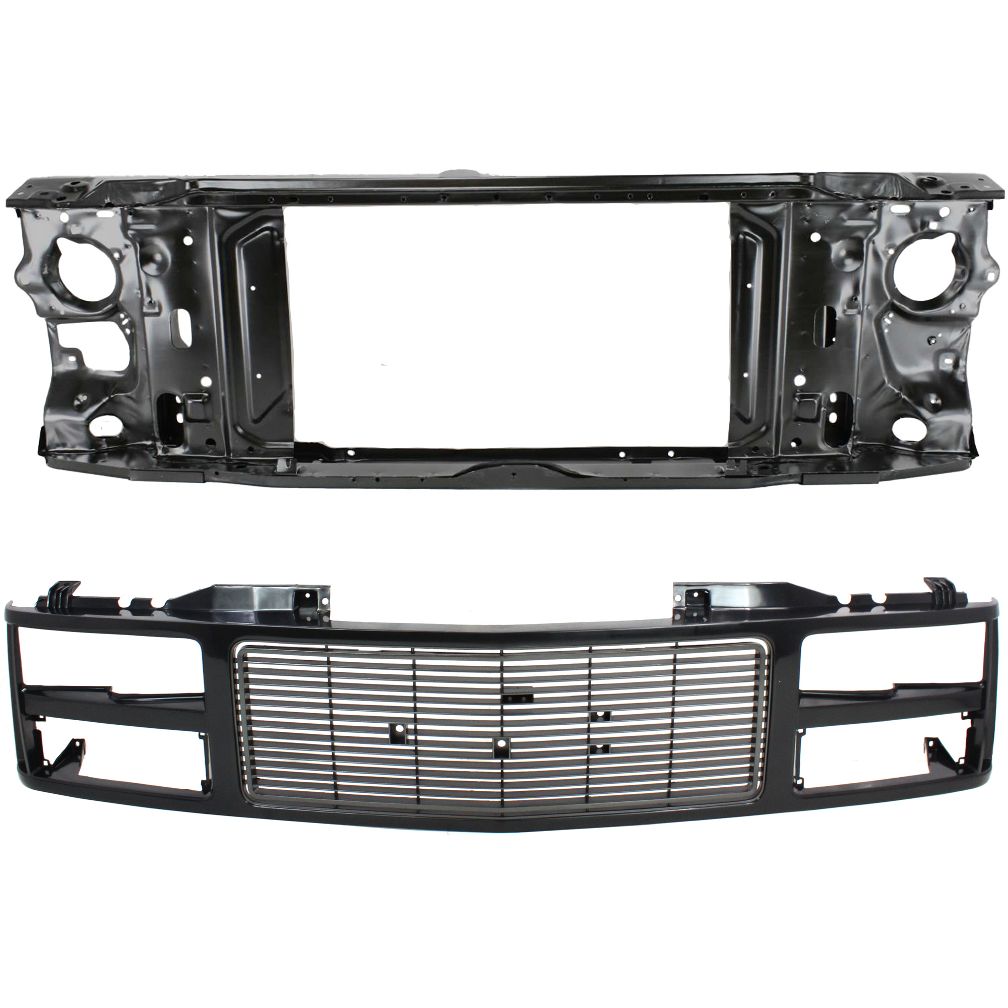 AM C1500 K1500-88-93 RADIATOR SUPPORT 2 pc Kit Assembly Primed Steel Standard Cab Pickup with Grille Assembly SKU KIT 050225-35 Partslink GM1225110 GM1200391 OEM 15149285-15149287-88960432