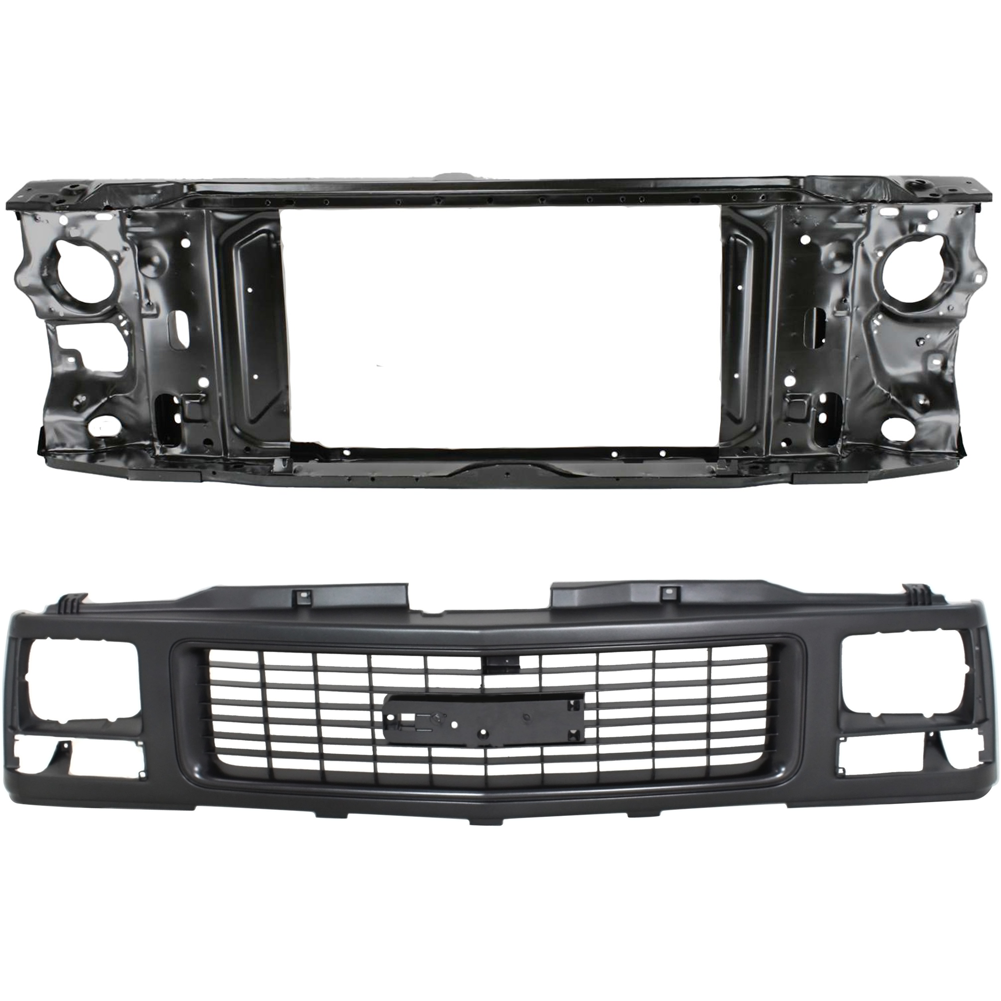 AM C1500 K1500-88-93 RADIATOR SUPPORT 2 pc Kit Assembly Primed Steel Standard Cab Pickup with Grille Assembly SKU KIT 050225-37 Partslink GM1225110 GM1200356 OEM 15149285-15149287-15986073