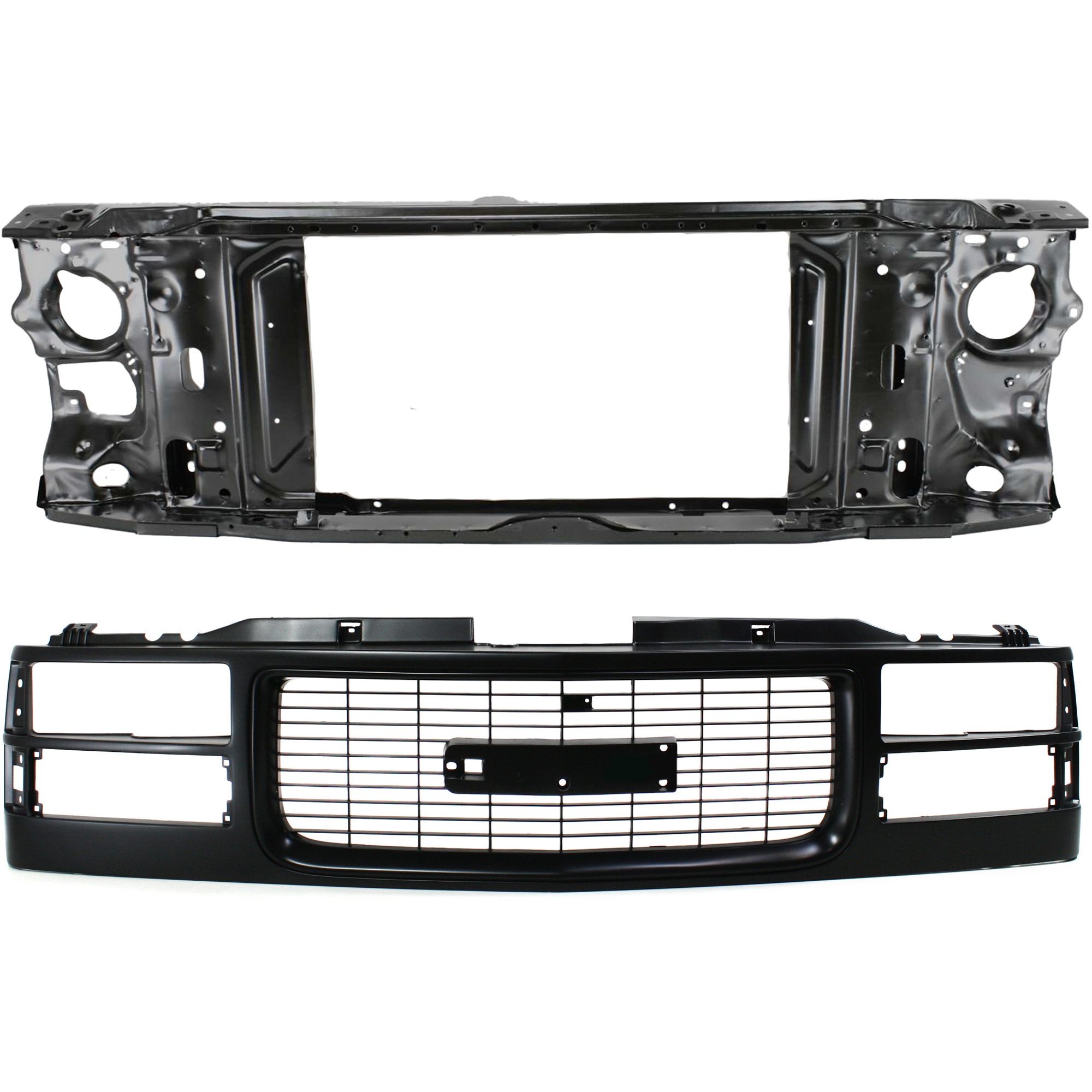 AM K2500 K3500-94-00 RADIATOR SUPPORT 2 pc Kit Assembly Primed Steel Standard Cab Pickup with Grille Assembly SKU KIT 050225-39 Partslink GM1225110 GM1200357 OEM 15149285-15149287-12375422
