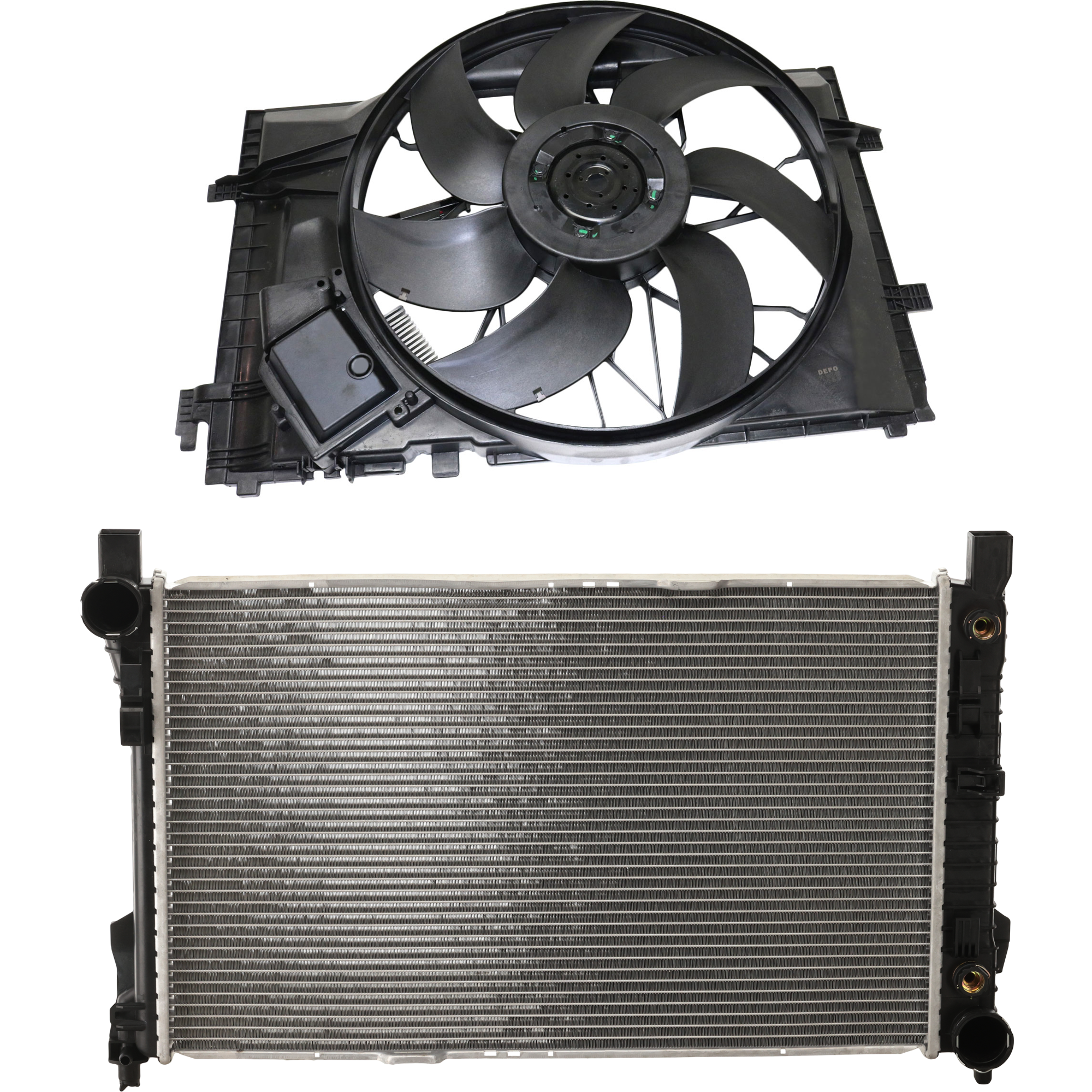 AM C240 C320-01-05 RADIATOR FAN ASSEMBLY 2 pc Kit Single Fan with Control module and Radiator SKU KIT 050225-41 Partslink MB3000102 MB3010103 OEM 203500029328-2035000503