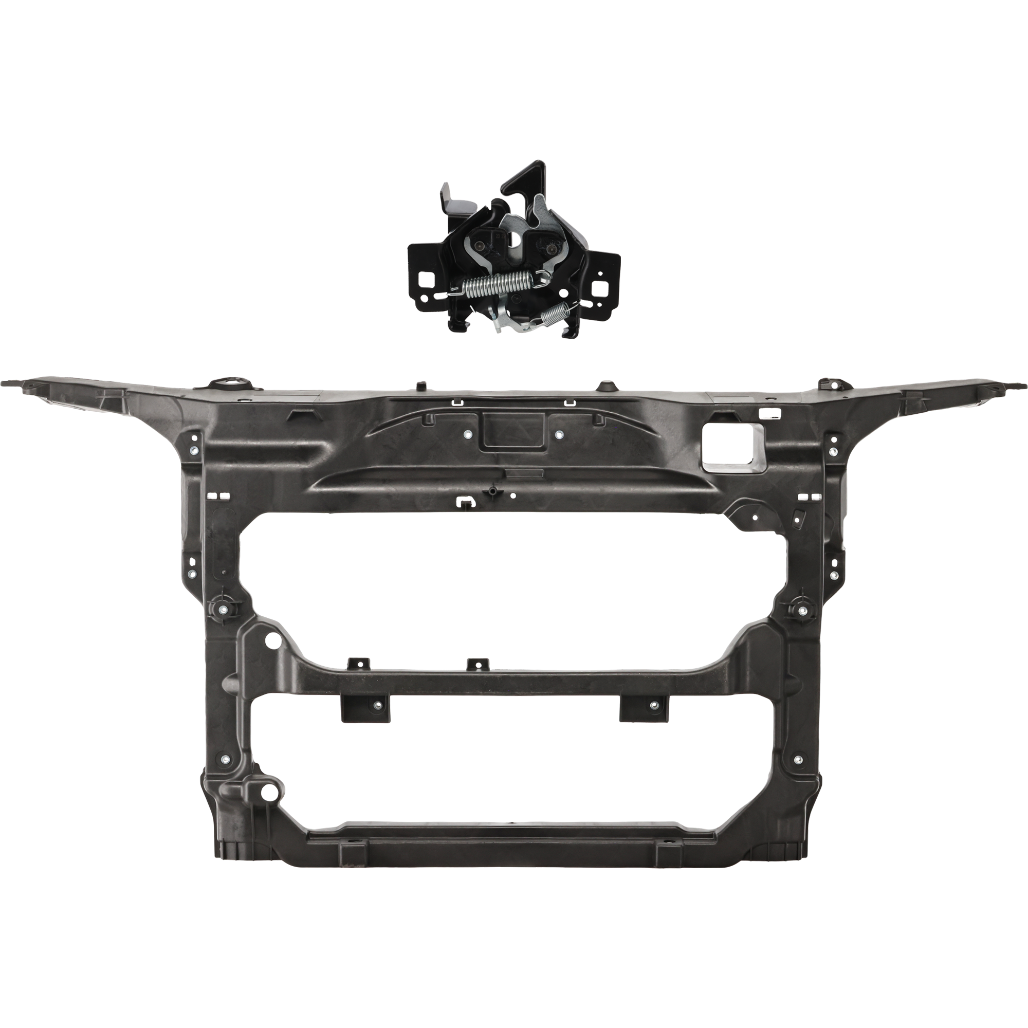 AM EDGE MKX 07-10 RADIATOR SUPPORT 2 pc Kit Assembly Black Plastic with Hood Latch SKU KIT 050225-55 Partslink FO1225189 FO1234119 OEM 7T4Z16138B 6E5Z16700AA