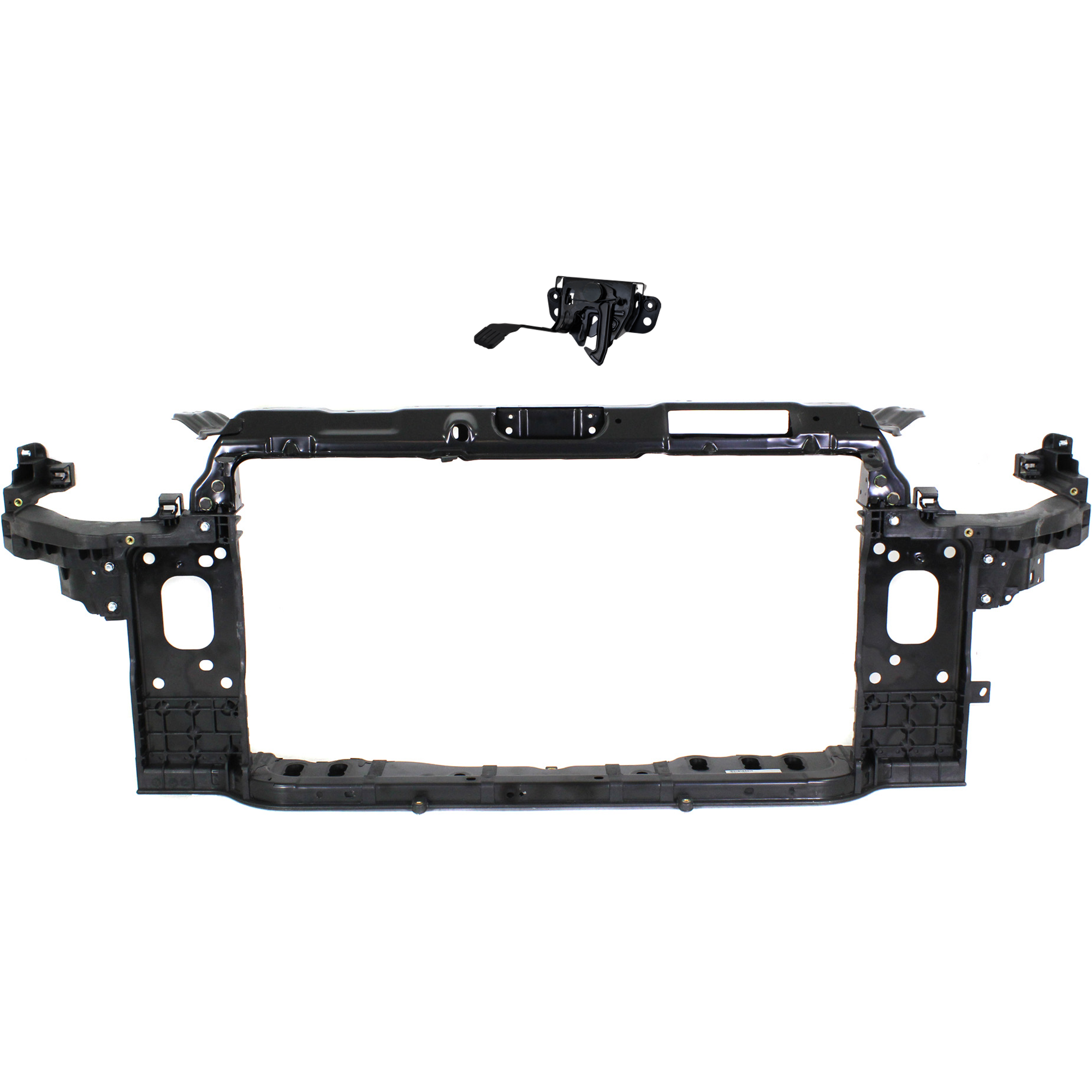 AM ELANTRA 11-14 ELANTRA COUPE 13-14 RADIATOR SUPPORT 2 pc Kit Assembly Plastic with Hood Latch SKU KIT 050225-61 Partslink HY1225169 HY1234117 OEM 641013X002-811303X000