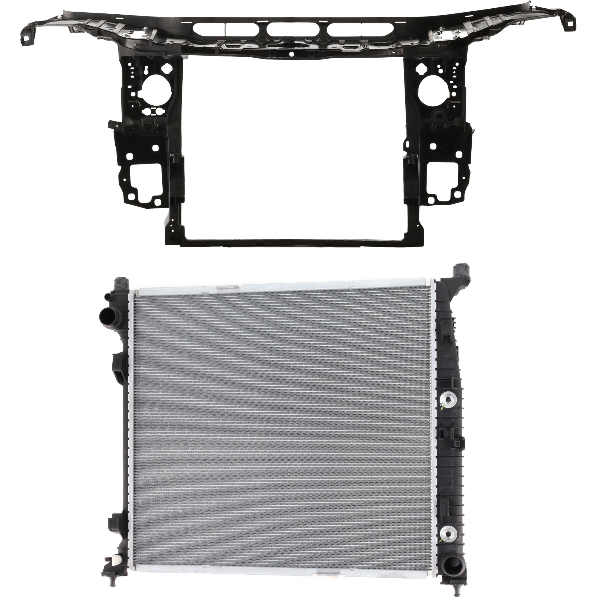 AM GL350-13-16 ML350-13-15 RADIATOR SUPPORT 2 pc Kit Assembly Plastic with Steel with Radiator SKU KIT 050225-78 Partslink MB1225178 MB3010173 OEM 1666205901-0995001303-99500460