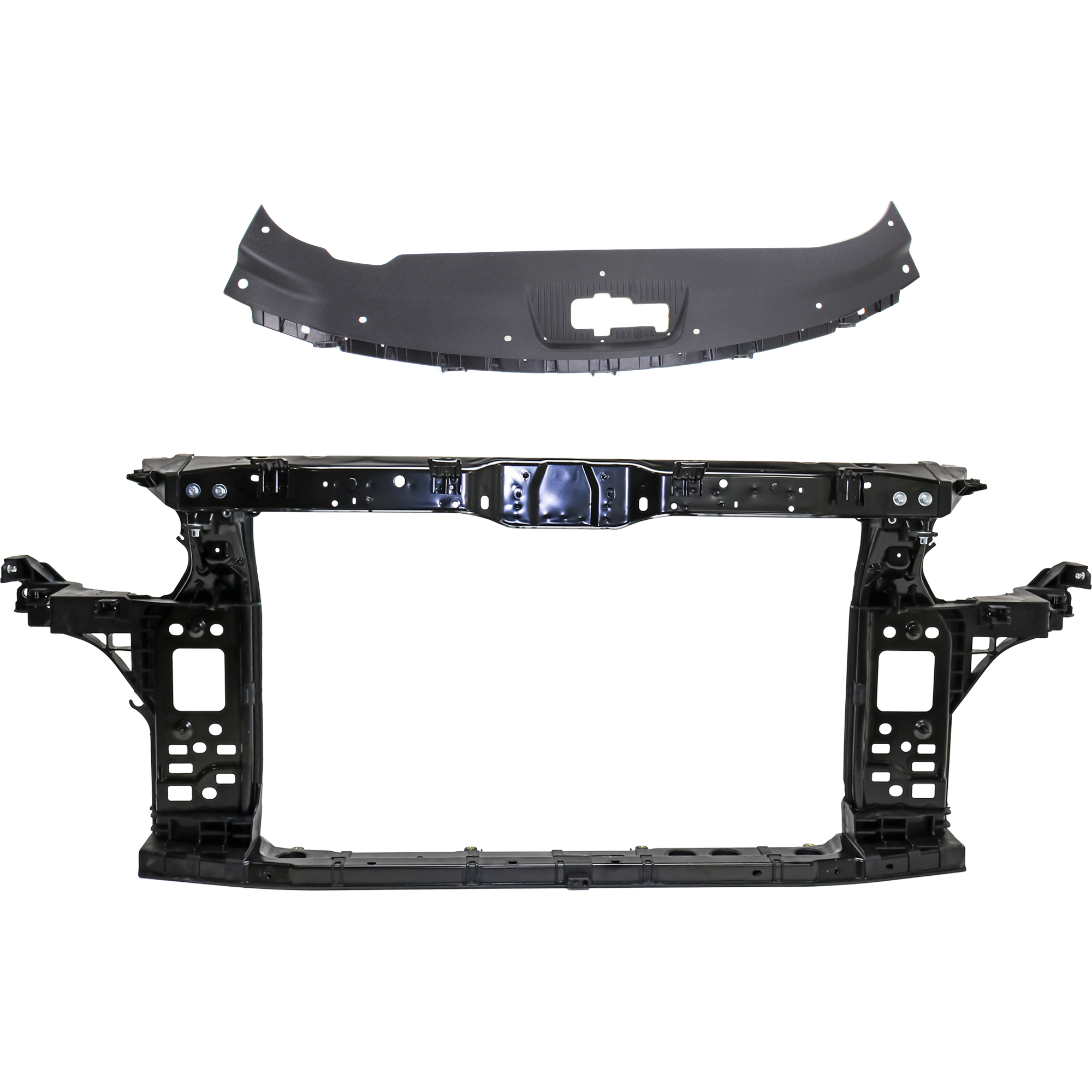 AM SONATA 15-17 RADIATOR SUPPORT 2 pc Kit Assembly Plastic with Steel with Radiator Support Cover SKU KIT 050225-86 Partslink HY1225179 HY1224101 OEM 64101C2000-86361C2000