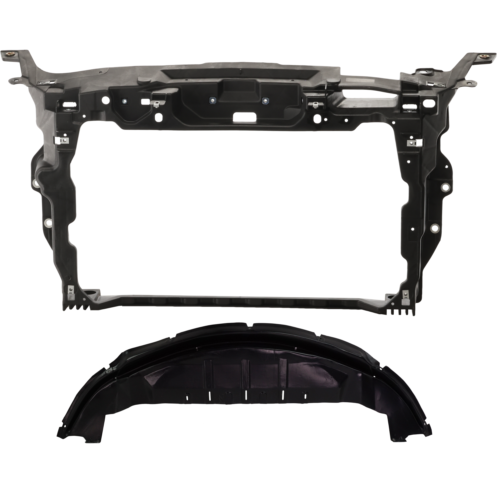 AM TAURUS 10-19 RADIATOR SUPPORT 2 pc Kit Assembly Black Plastic Composite with Radiator Support Splash Shield SKU KIT 050225-90 Partslink FO1225212 FO1228116 OEM DG1Z16138A AG1Z8327A