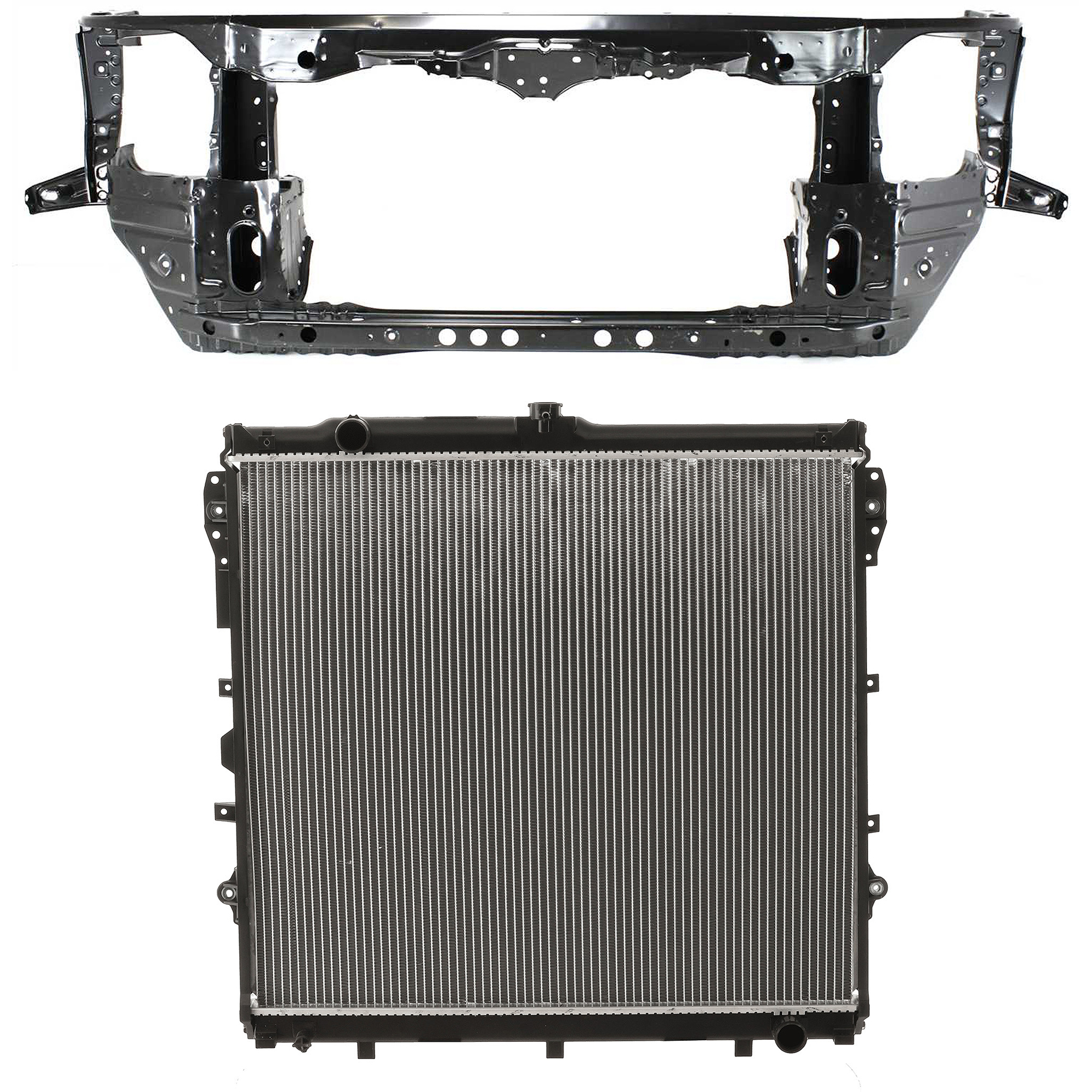 AM TUNDRA 07-09 SEQUOIA 08-09 RADIATOR SUPPORT 2 pc Kit Assembly Primed Steel with Radiator SKU KIT 050225-96 Partslink TO1225275 TO3010315 OEM 532010C071-164000F060