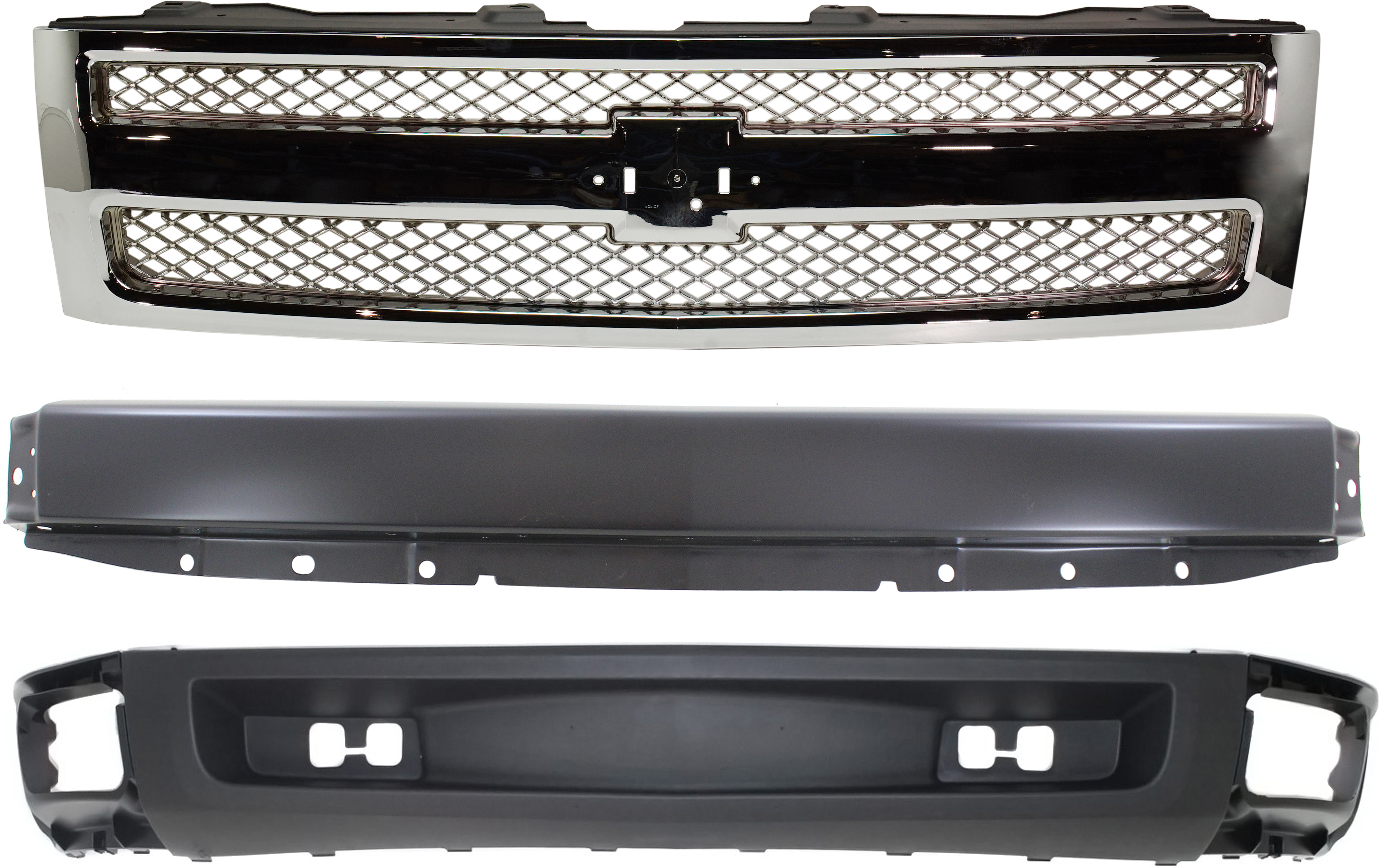 AM SILVERADO 1500-07-08 GRILLE 3 pc Kit with Bumper and Lower Air Deflector SKU KIT 050317-09 Partslink GM1200655 GM1002828 GM1092192 OEM 22849840-15836962-15915504